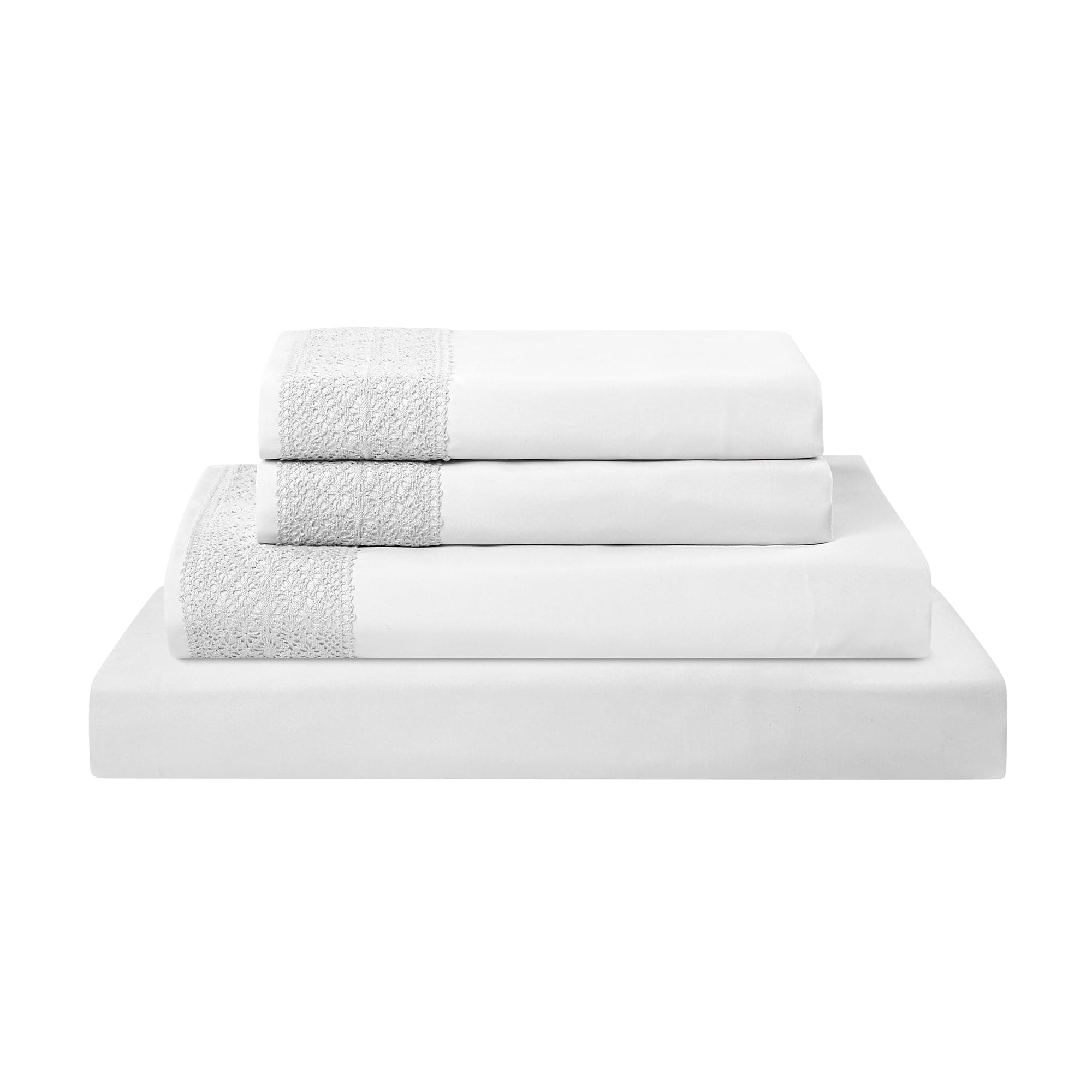 Modern Threads 4 Piece Microfiber Sheet Set – Soft Cooling Bed Sheets with Crochet Lace – Deep Pocket, Wrinkle Free, Breathable, Hotel Luxury Bedding, White, Queen