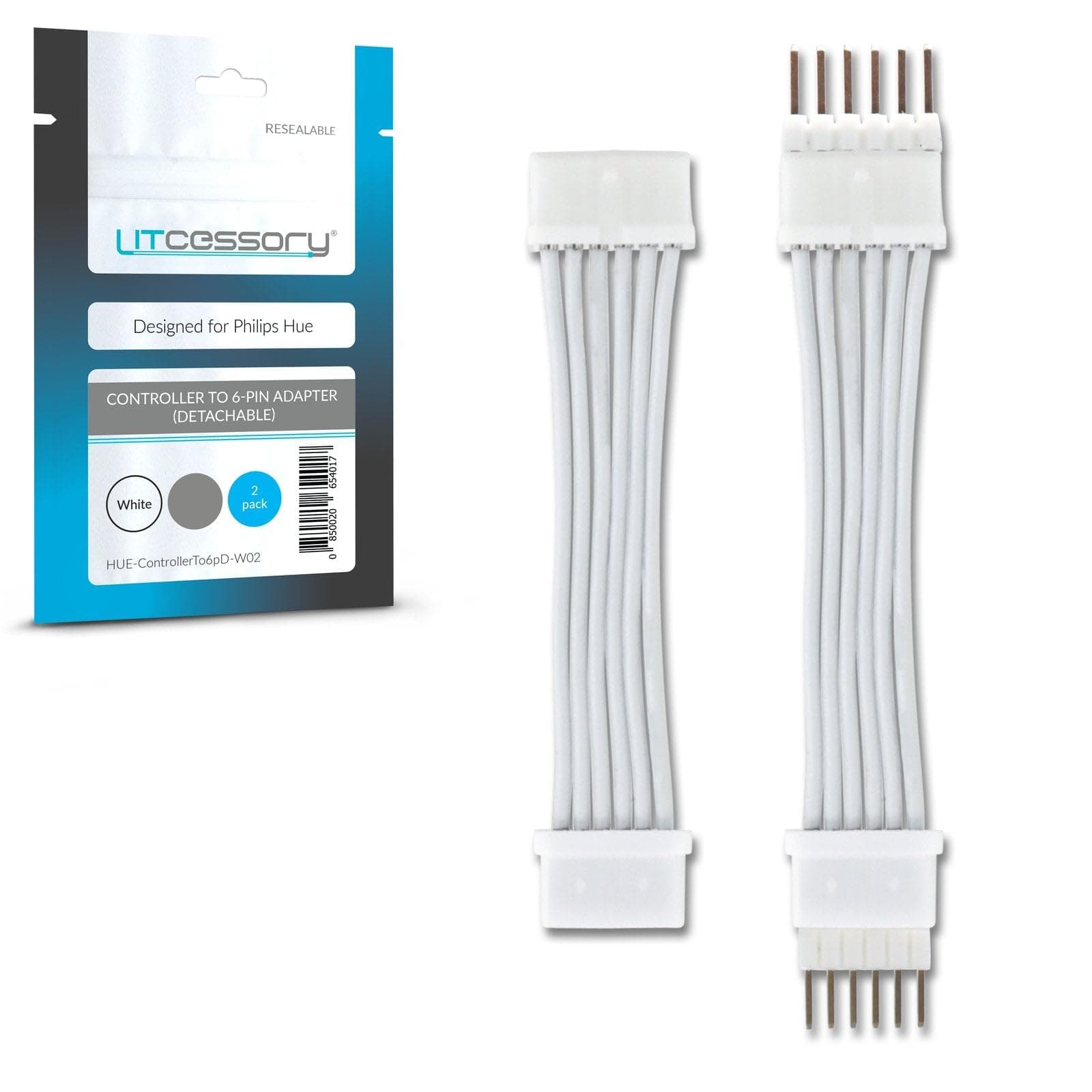 Controller to 6-Pin Adapter for Philips Hue/Solo Lightstrip (Detachable Version, White - Micro 6-PIN V4 / Solo Lightstrip)