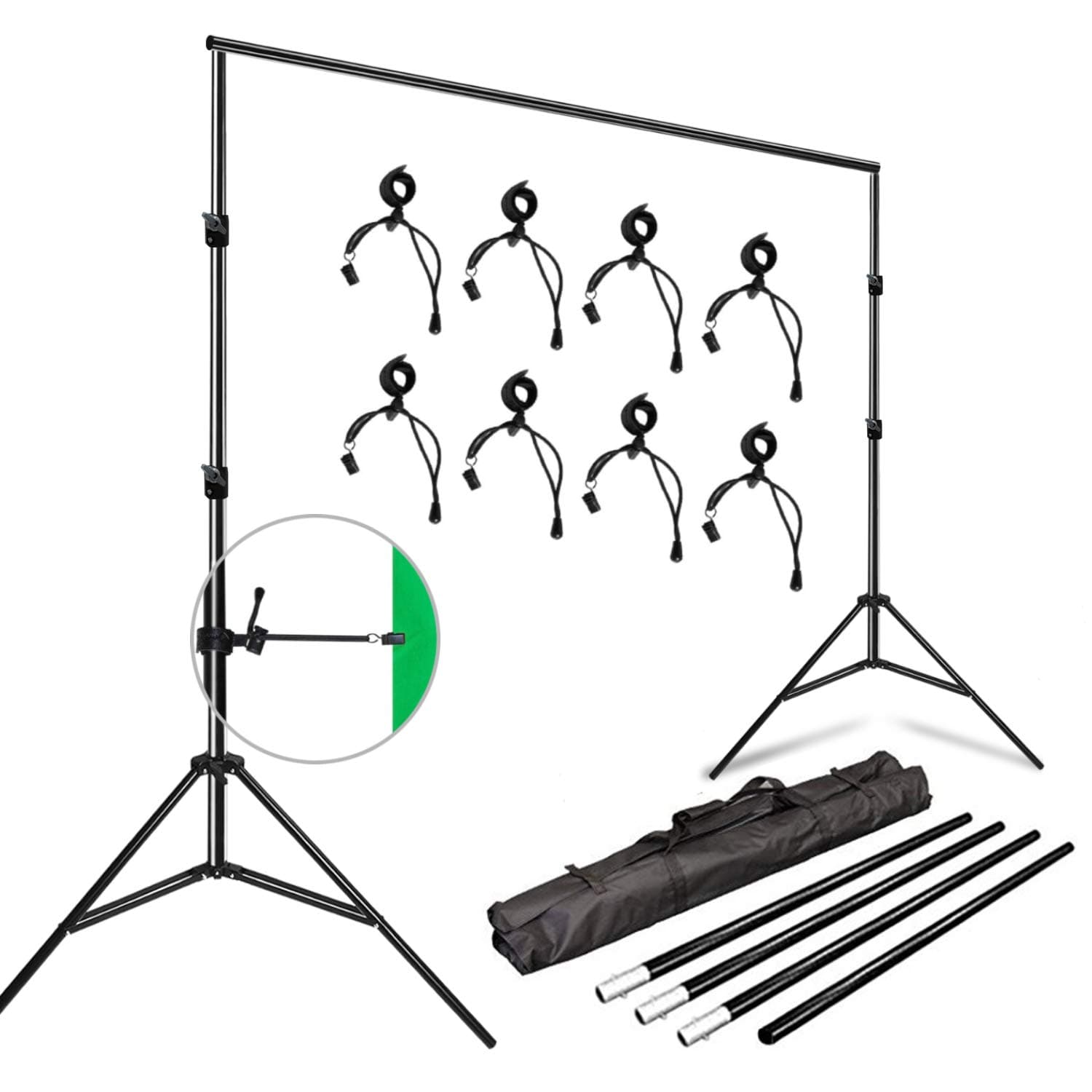 Photo Video Studio 10Ft Adjustable Muslin Background Backdrop Support System Stand with 4 PCS x Backdrop Holders, AGG292