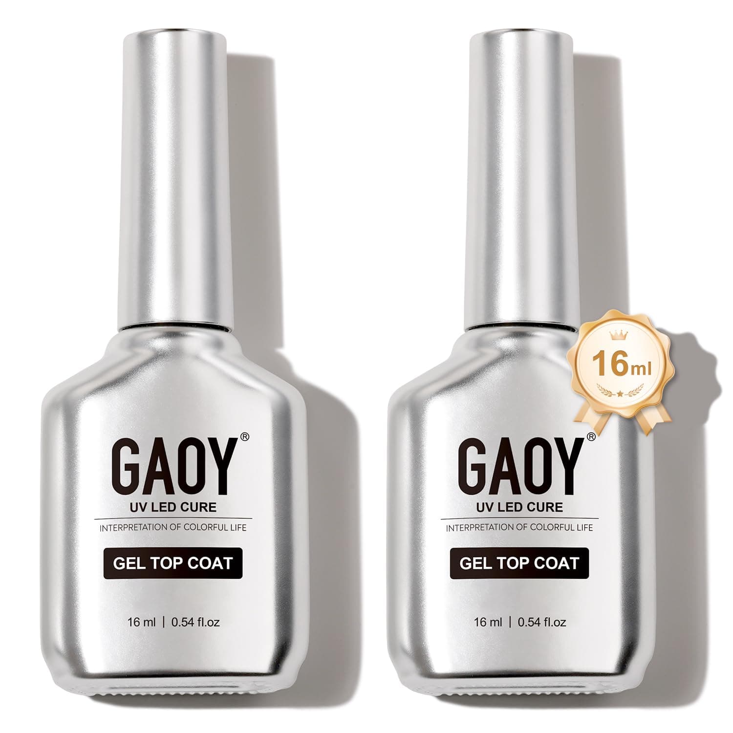 2 Pcs 16ml No Wipe Gel Top Coat, Glassy Clear Gel Top Coat, High Gloss Finish for UV Light Cure Gel Nail Polish