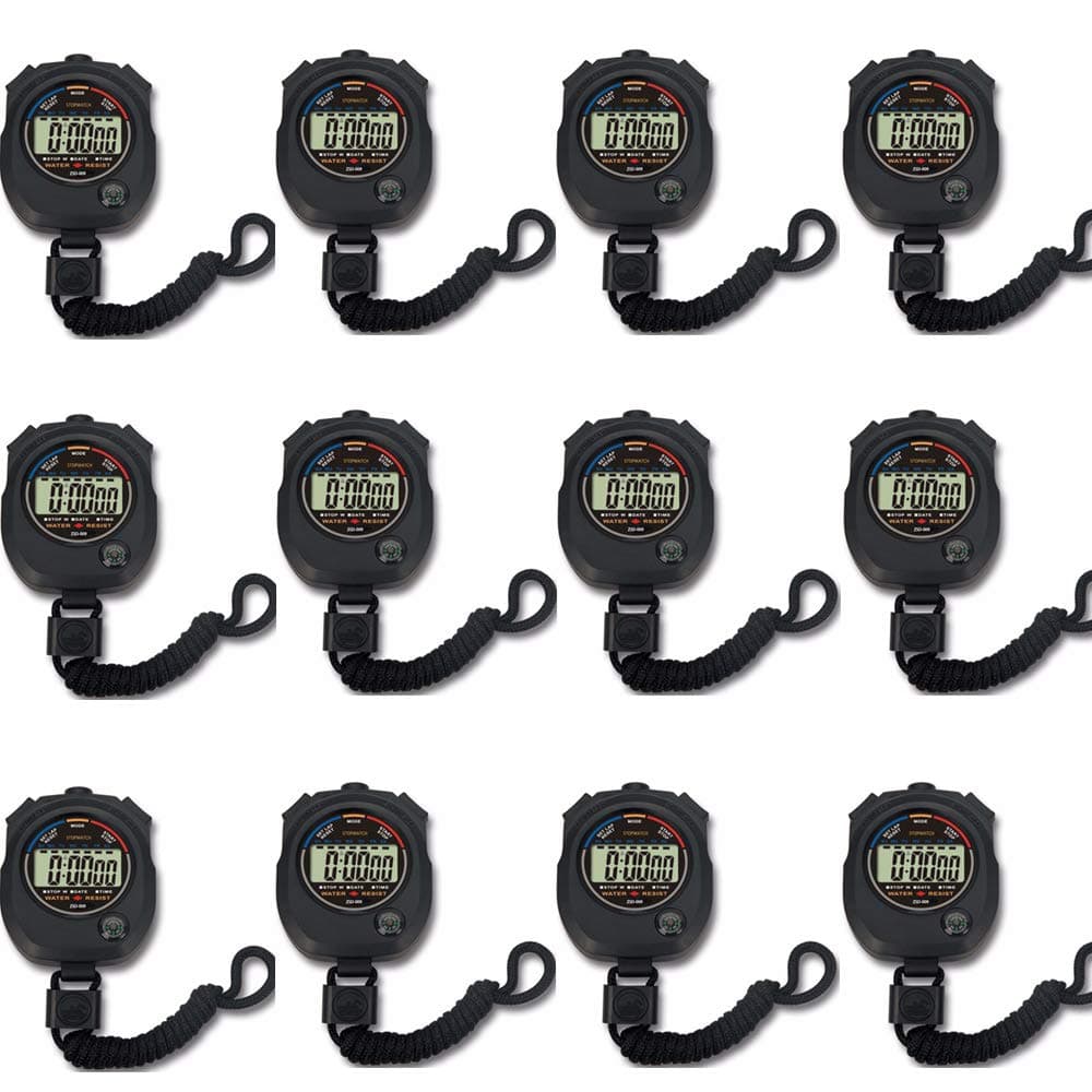 - 12 Pack Multi-Function Electronic Digital Sport Stopwatch Timer, Large Display with Date Time and Alarm Function,Suitable for Sports Coaches Fitness Coaches and Referees