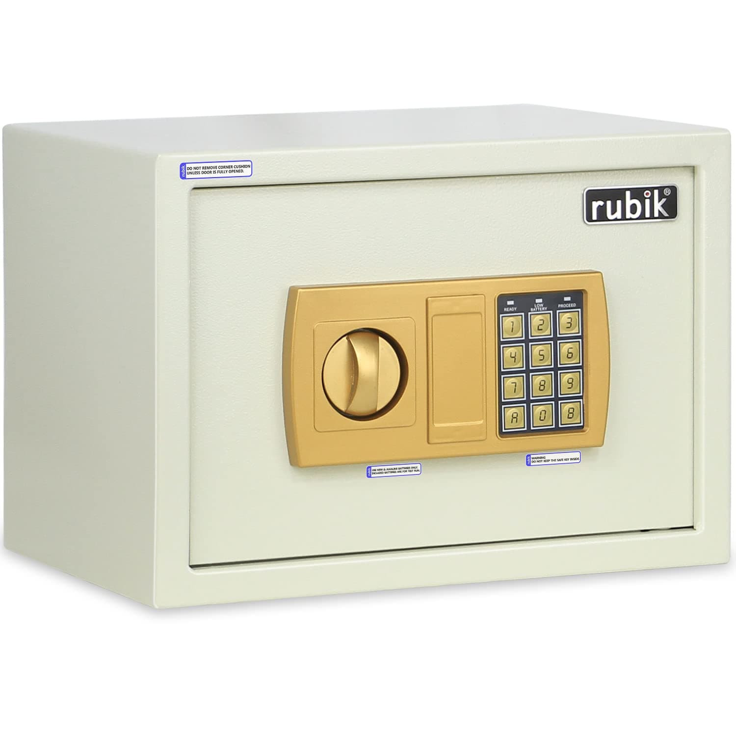 Rubik Safe Box A4 Document Size With Digital Lock and Override Key For Home Office Shop Business RB-25E (25x35x25cm) Off White/Gold