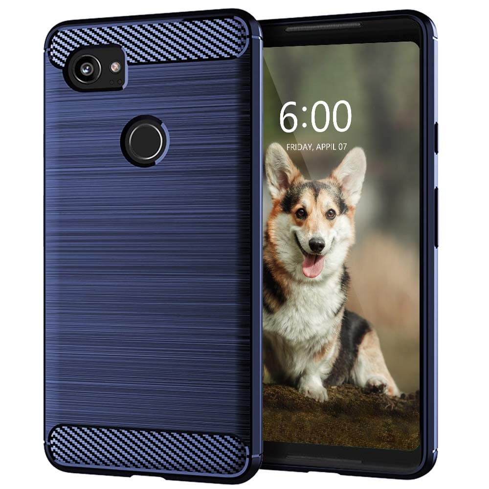 for Google Pixel 2 XL Slim Case,Thin Soft Flexible TPU Rubber Skin Silicone Carbon Fiber Shockproof Protective Cases Cover for Google Pixel 2 XL,Brushed Blue