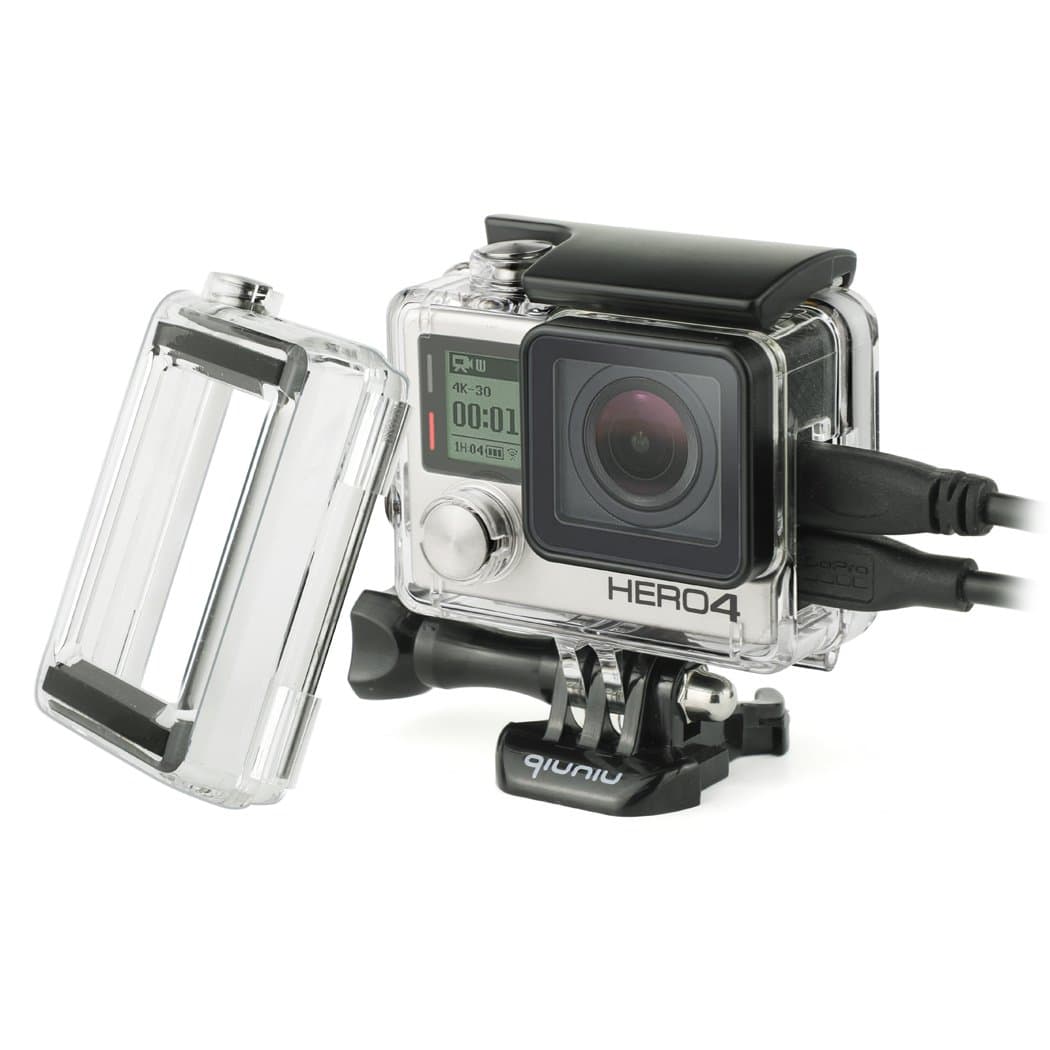 Side Open Protective Skeleton Housing Case with LCD Touch Backdoor and BacPac Backdoor for Extended LCD Screen or Expansion Battery - Compatible with GoPro Hero 4, 3, and 3+ - Transparent Clear