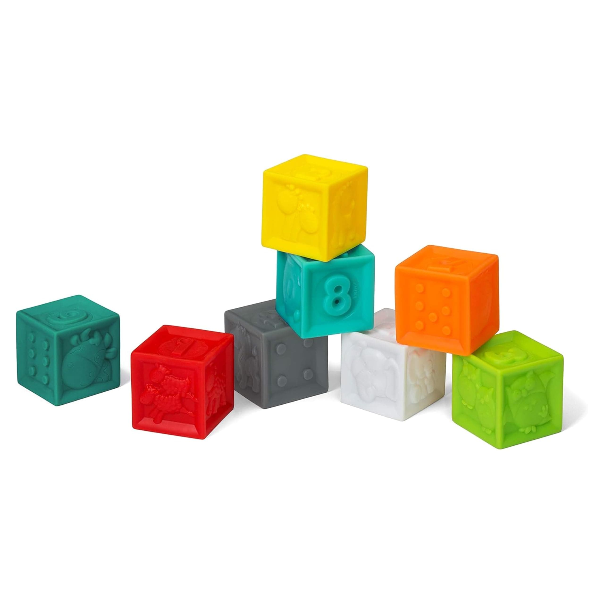 Infantino Squeeze and Stack Block Set - Colorful Textured Soft Blocks, Includes Numbers, Animals and Shapes, Ages 6 Months +