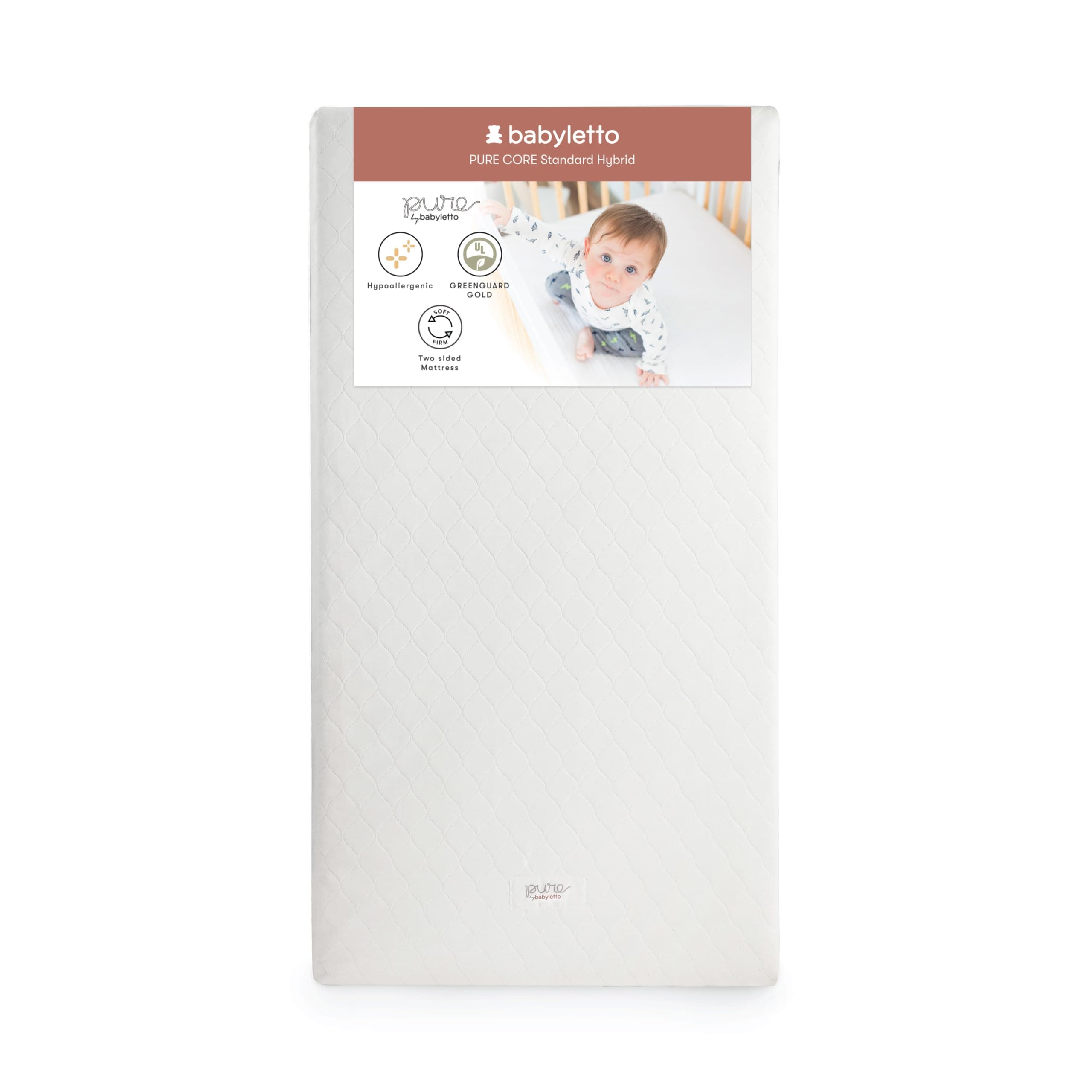 Babyletto Pure Core Crib Mattress, Hybrid Quilted Waterproof Cover, 2-Stage, ...