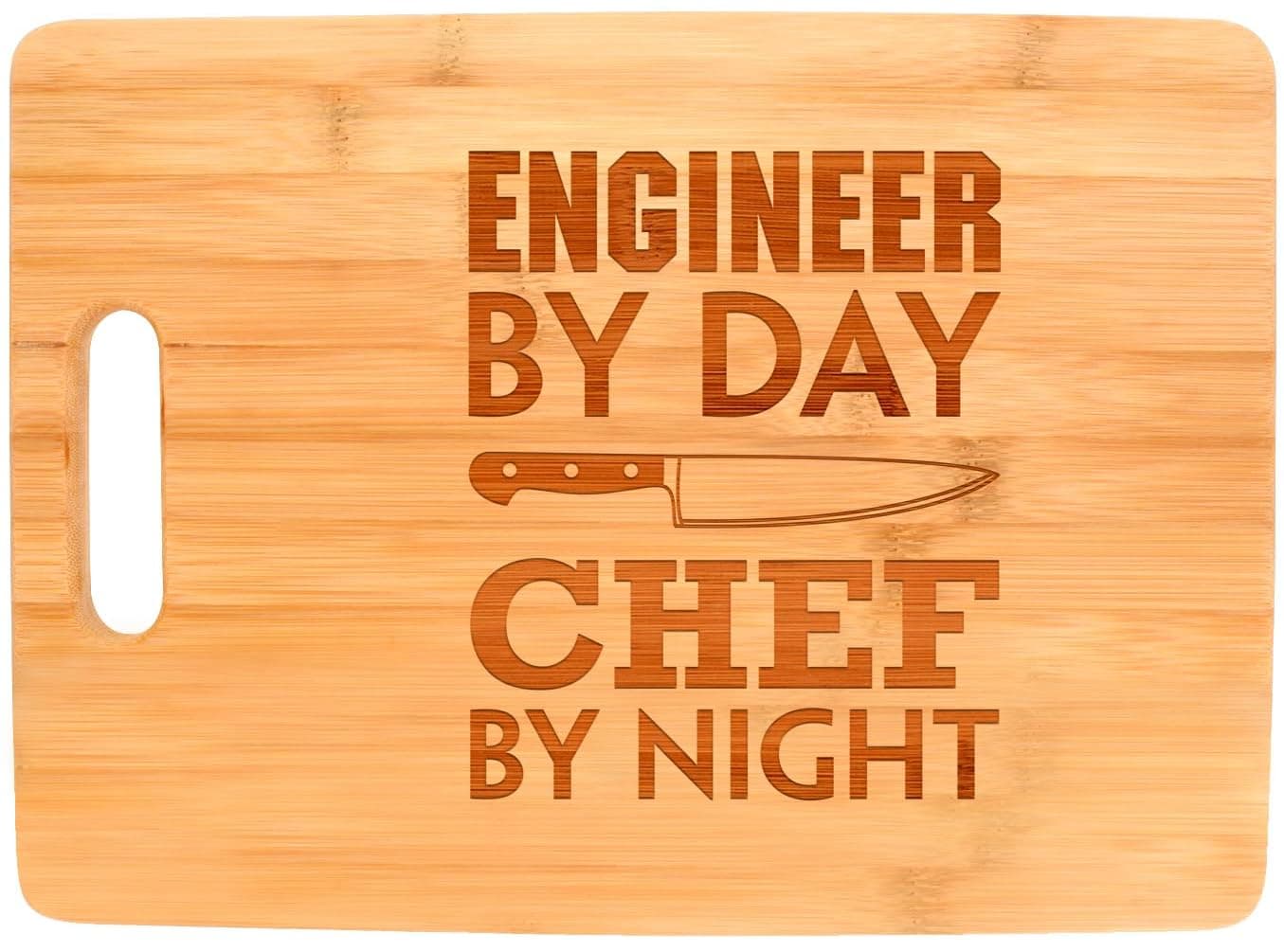 Engineering Gift Engineer By Day Chef By Night STEM Math Decorative Rectangle Shaped Wood Cutting Board