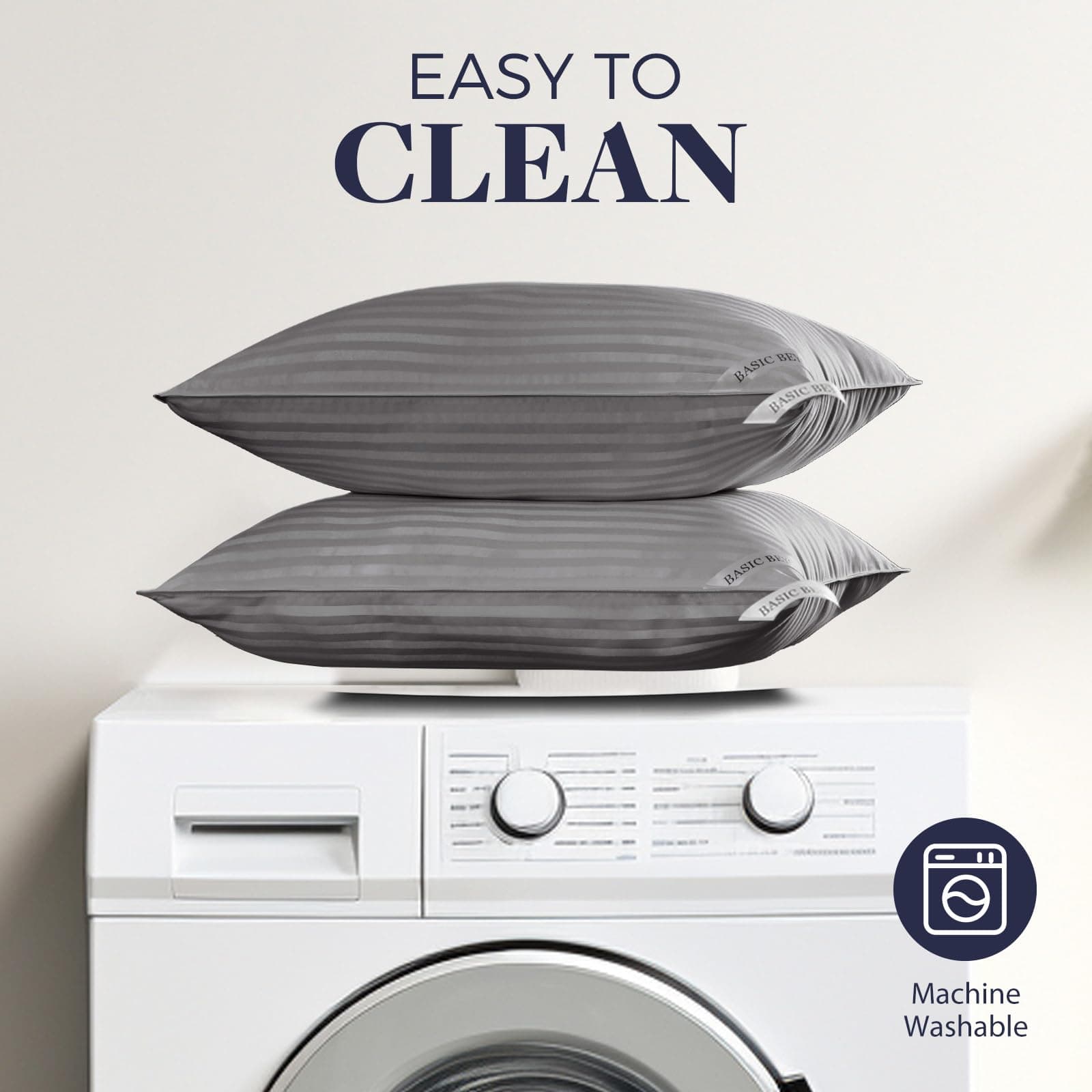 Basic Beyond Queen Size Pillows for Sleeping - Soft Down Alternative Pillows Luxury Hotel Collection Bed Pillows Queen Size Set of 2,Grey,20x28 Inches