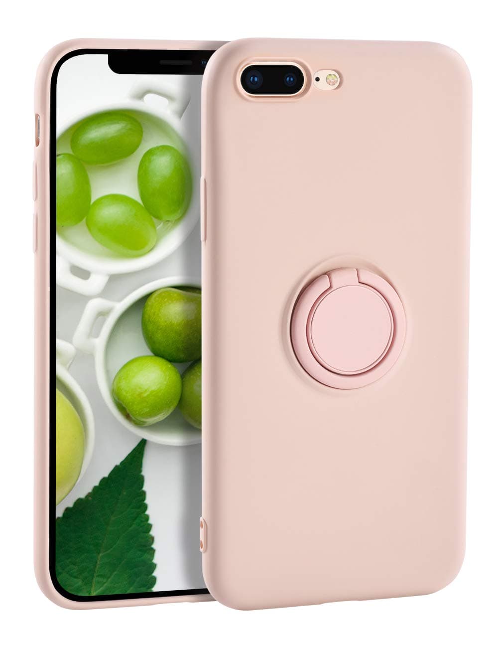 iPhone 7 Plus Case Silicone iPhone 8 Plus Case,Yoopake Liquid Silicone Case with Ring Holder Kickstand Work with Magnetic Car Mount Shockproof Soft Slim Fit Phone Cover Case for Apple 8 Plus,Pink