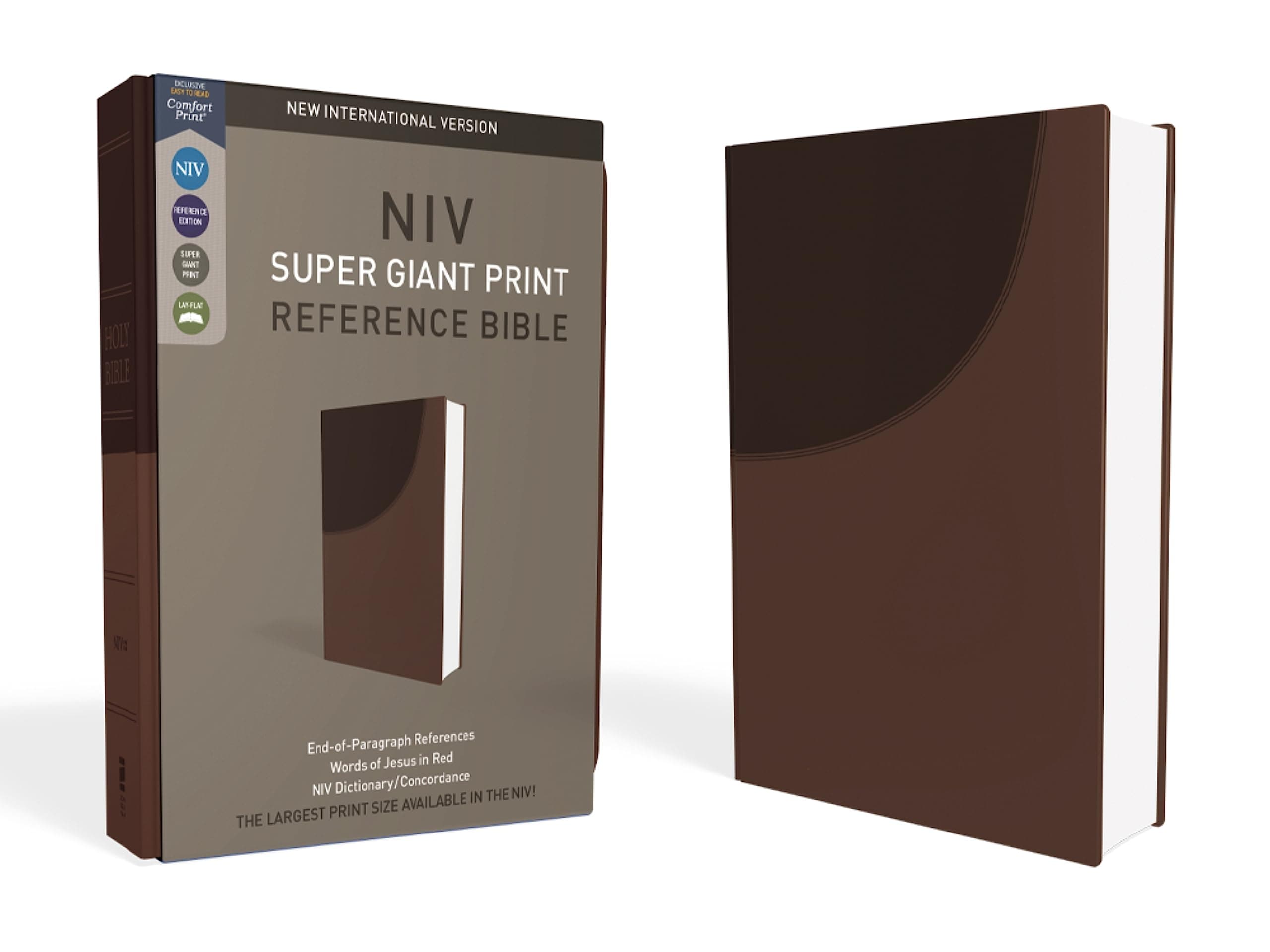 NIV, Super Giant Print Reference Bible (Font Size: 16.5-point), Leathersoft, Brown, Red Letter, Comfort Print