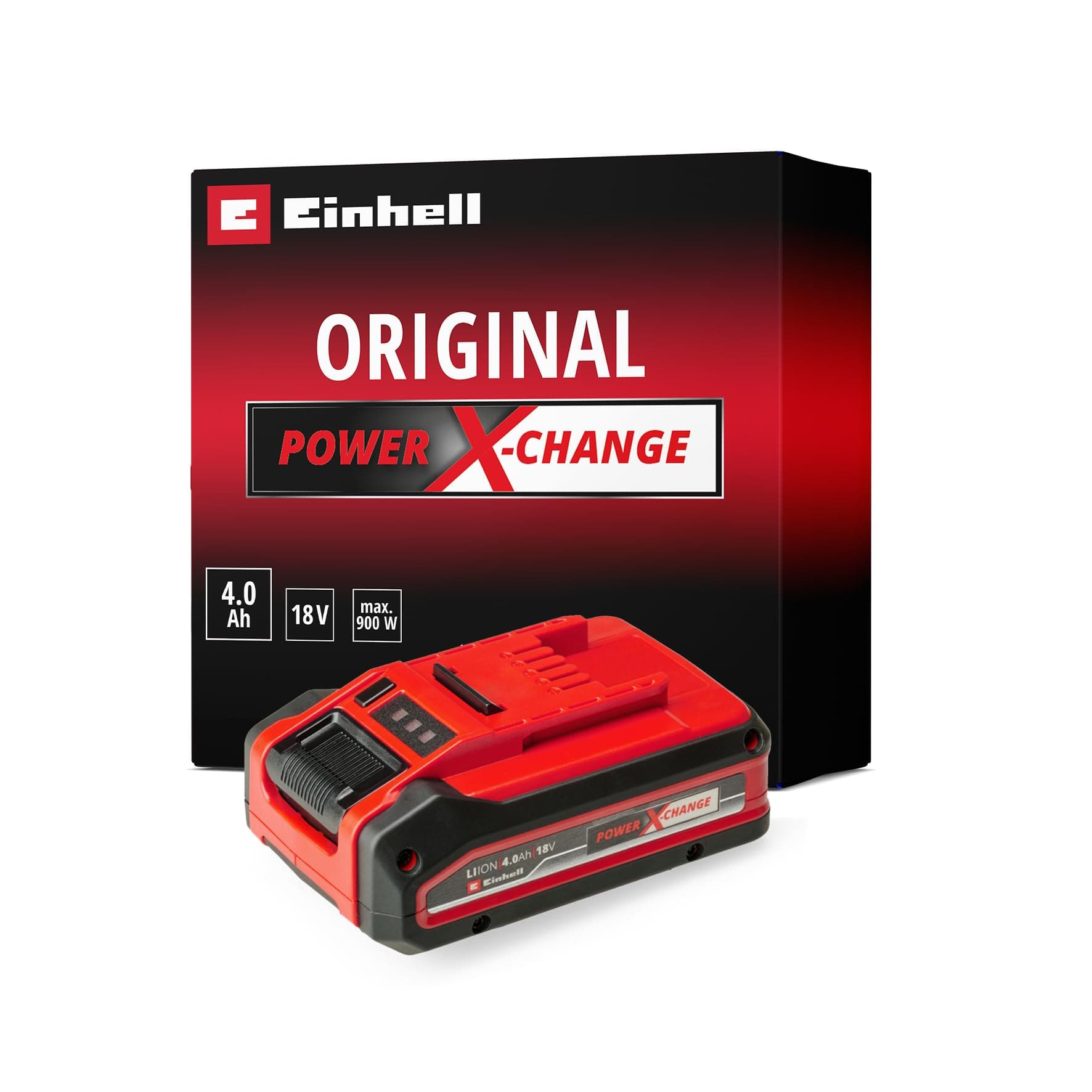 Einhell Original 18 V 4.0 Ah Power X-Change PLUS (18 V battery, universal for all PXC devices, without self-discharge, 3-stage LED charge level control, adapted charging cycles, without charger)