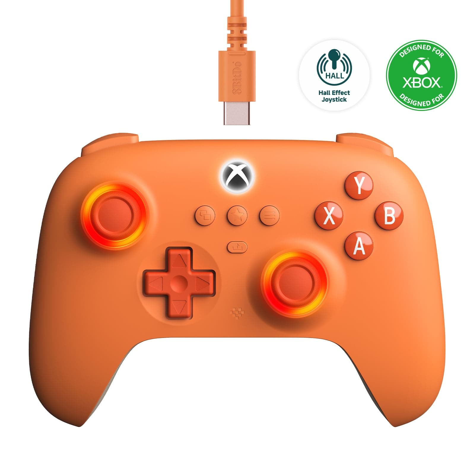 8Bitdo Ultimate C Wired Controller for Xbox with Hall Effect Joysticks and Triggers, RGB Lighting Fire Ring, Compatible with Xbox Series X|S, Xbox One, Windows 10/11- Officially Licensed (Orange)