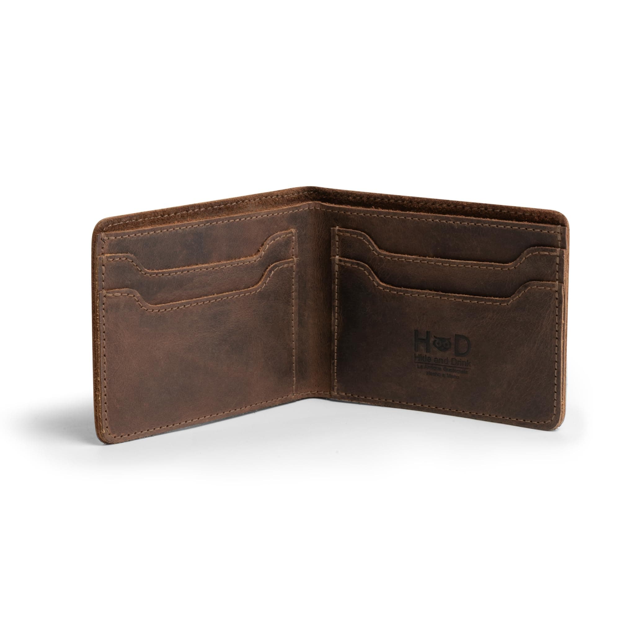 Hide & Drink, Classic Wallet, Storage Case for Identification, Multiple Card Slots, Bifold Wallet, Travel Accessory, Full Grain Leather, Handmade, Bourbon Brown