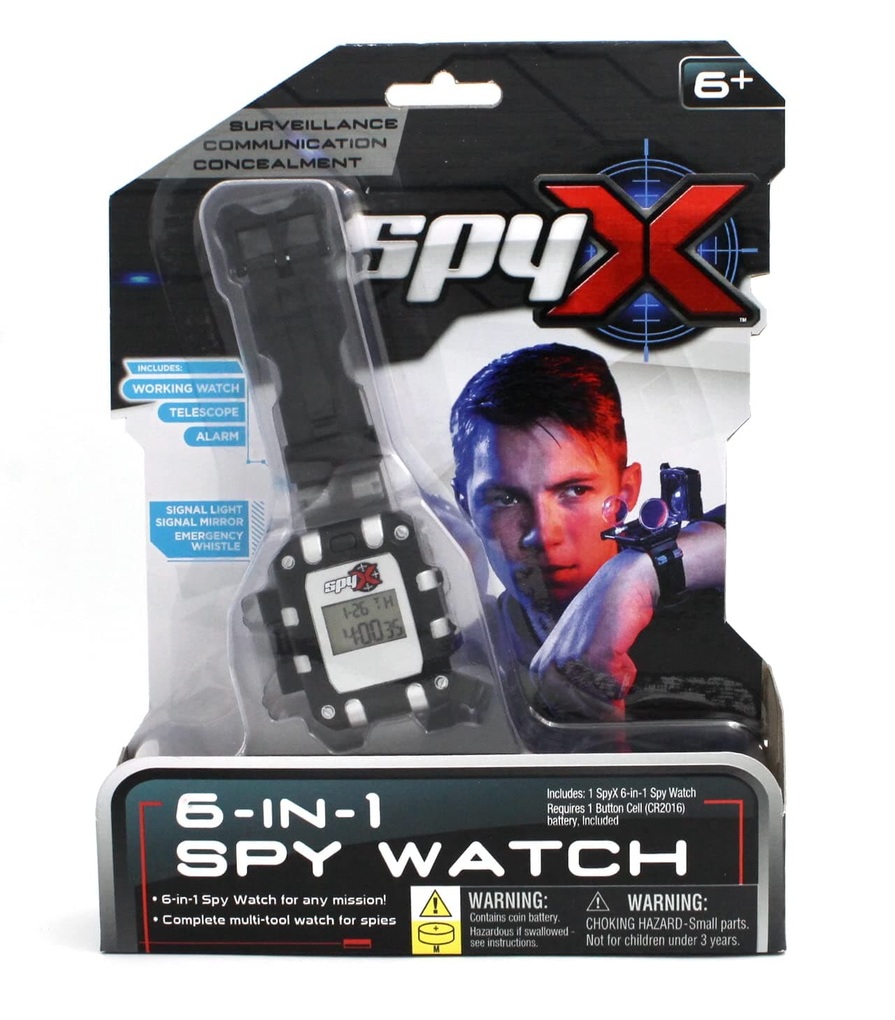 / 6-in-1 Watch - 6 Function Spy Toy Watch. Includes: Telescope Lenses, LED, Secret Message Capsules, Whistle, Signal Mirror, Hidden Compartment. Perfect Addition for Your spy Gear Collection!