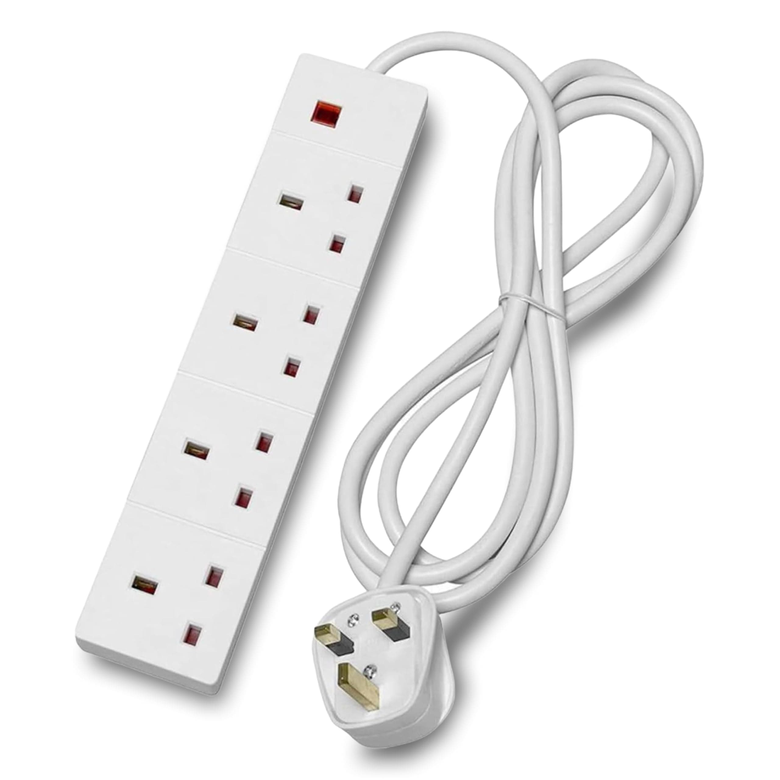 STATUS 4 Way Socket Extension Lead, 4m Cable with Neon Power Indicator, 13A Multi-Plug Strip for Home or Office, Wall Mountable, White (S4W4MS6)