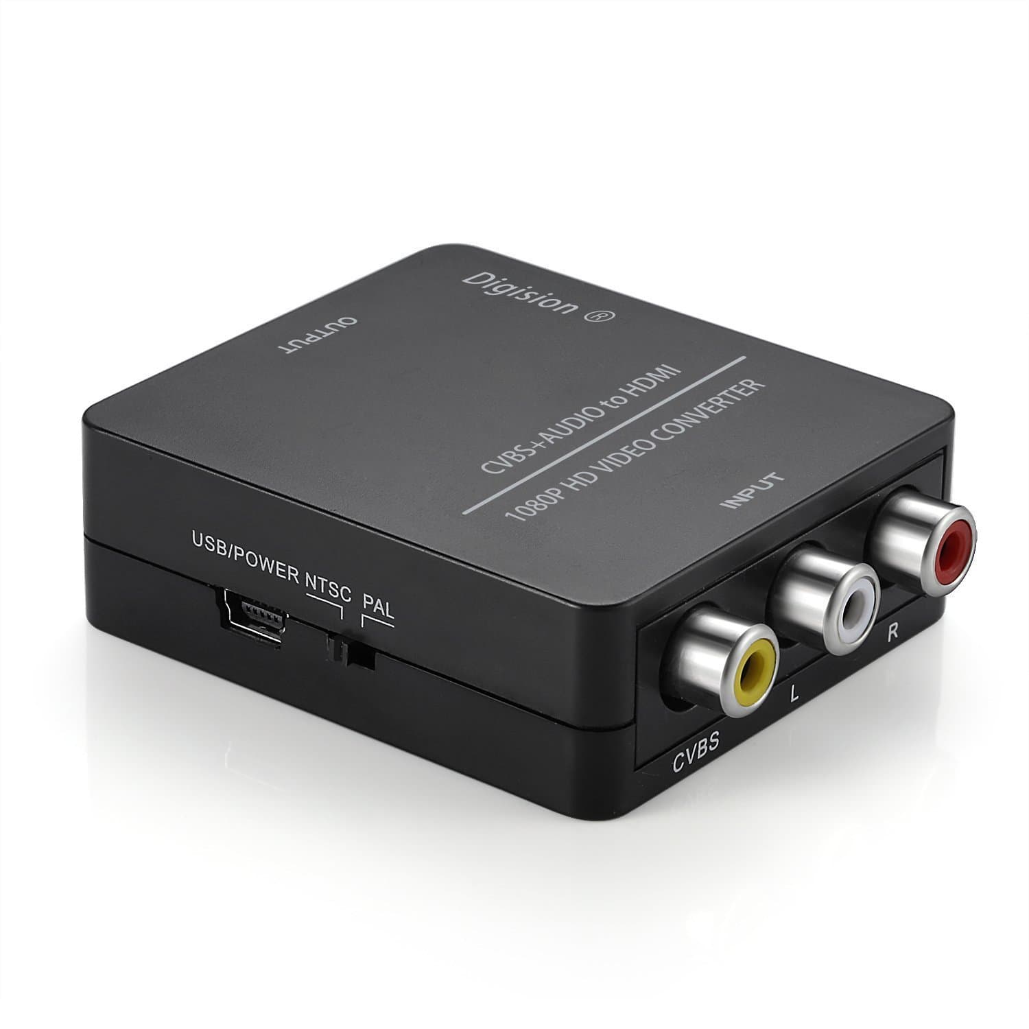 DIGISION 1080P (Input AV Output HDMI) Mini Composite RCA CVBS AV To HDMI Converter RCACVS 3 RCA For TV/PC/PS3/Blue-Ray DVD and More (Black)