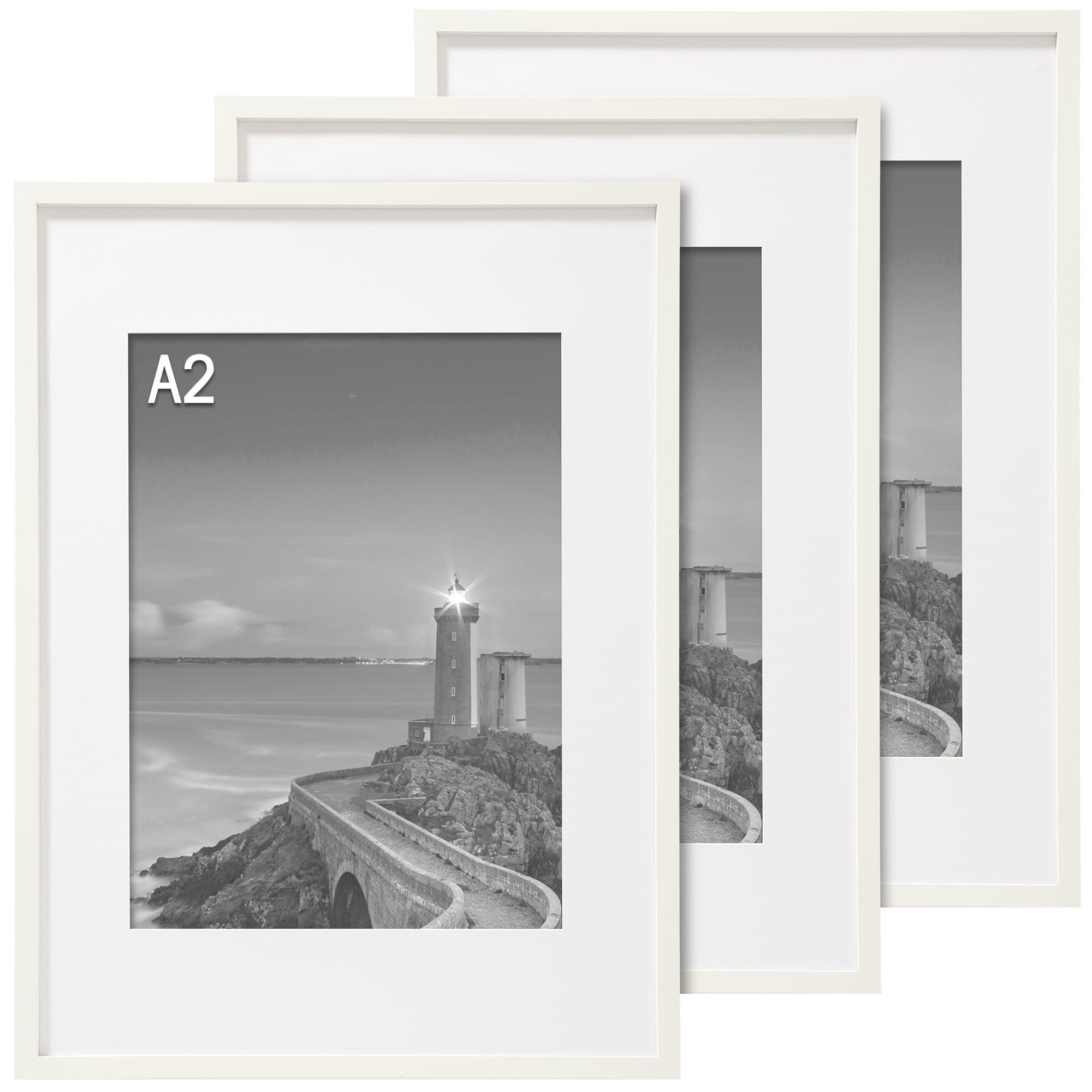 Cispree A2 Photo Frame-White(3Pack), Solid Wood Picture Frame for 23.38x16.54 inch(59.4x42cm) Print,Certificate,Poster. With Mount for A3