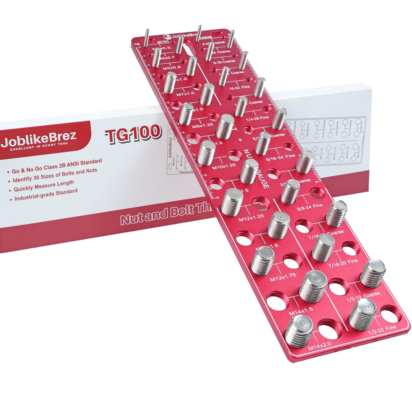 Thread Checker, Rustproof Nut and Bolt Thread Checker, Wall-Mountable Bolt Size Finder Tool, 15 SAE & 15 Metric Thread Gauge, Bolt and Nut Sizer for Quick Measurement