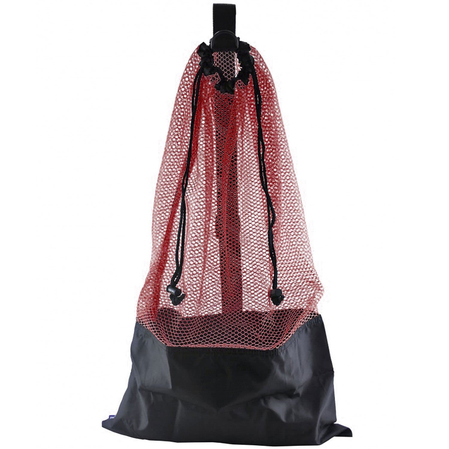 Mesh Bag Draw String w/Shoulder Strap (Red, One Size)