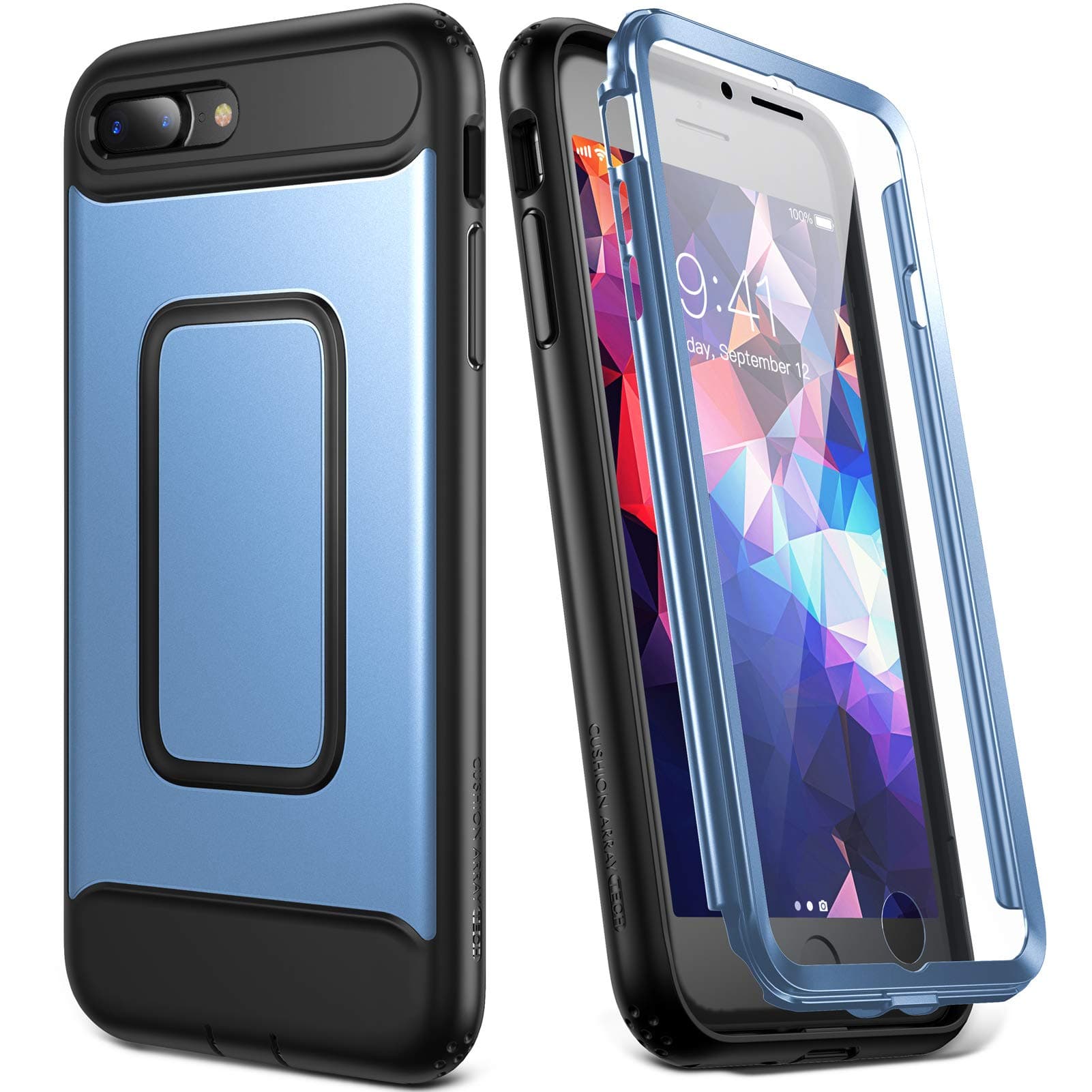 YOUMAKER iPhone 7 Plus Case iPhone 8 Plus Case Full Body Heavy Duty Protection Shockproof Case Built-in Screen Protector Apple iPhone 8 Plus (2017) iPhone 7 Plus (2016) 5.5 inch-Blue/BK