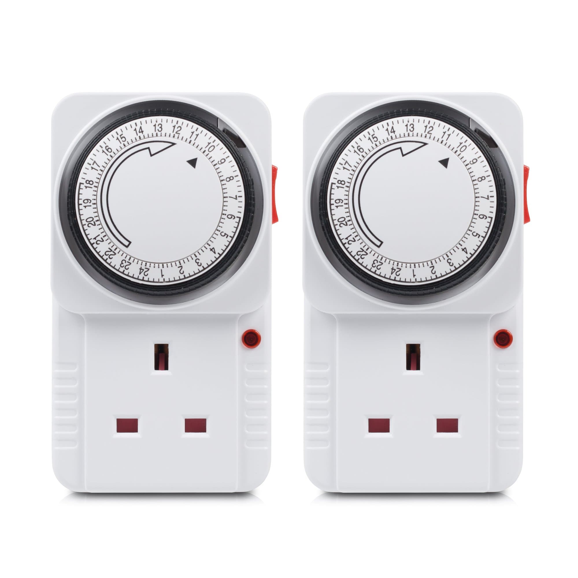 HBN 24 Hour Programmable Mechanical Timer Plug Switch, Energy Saving UK Plug-in Indoor Timer Socket for Lights, Lamp and Home Appliances (13A/3120W, 2 Pack)