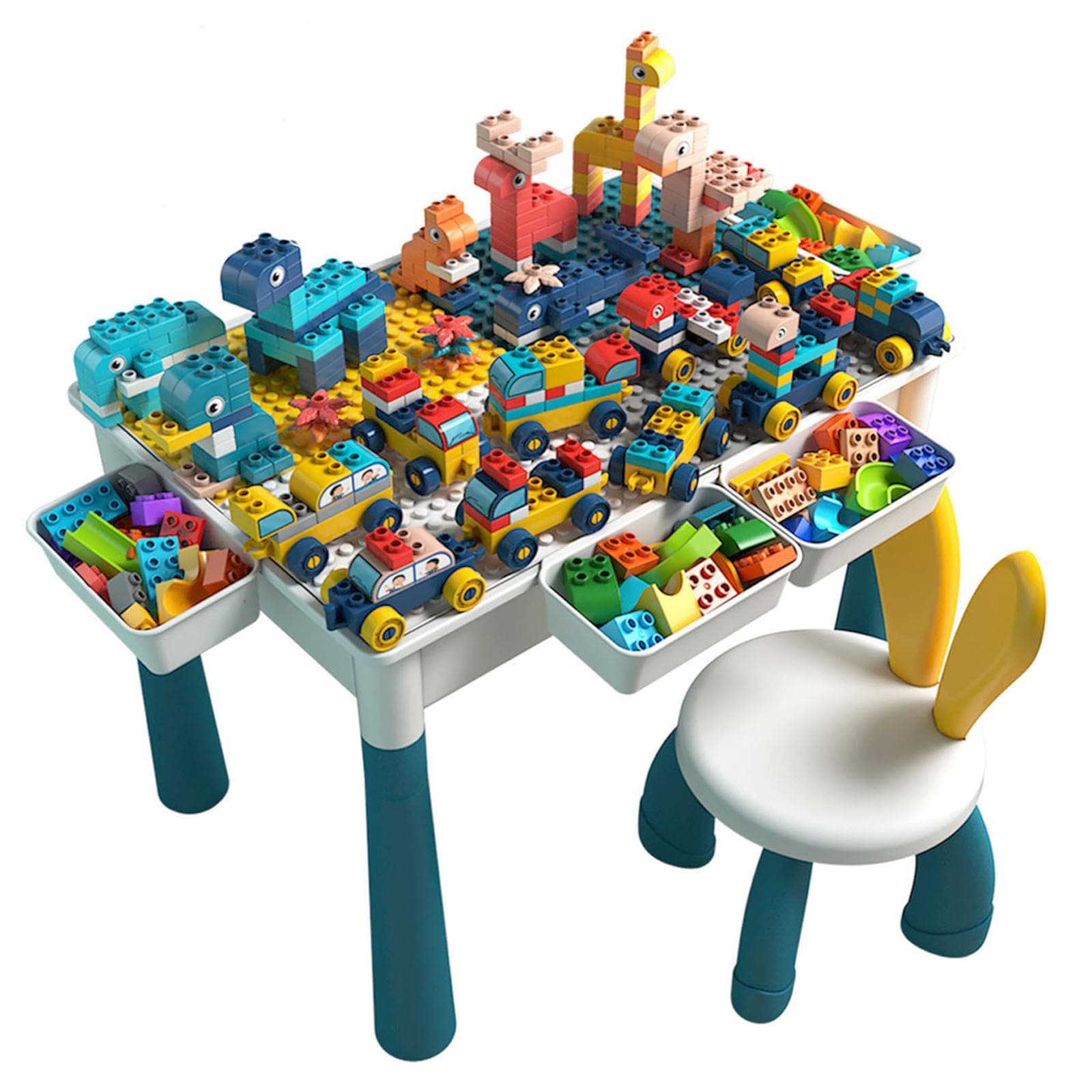 Children's Activity Table, Multi-Functional Assembly 346 Pcs Large Size Building Block, Kids Play Table Playing Building Blocks Include Kids Study Table and 2 Chair (Desk+Chair-346 Blocks)