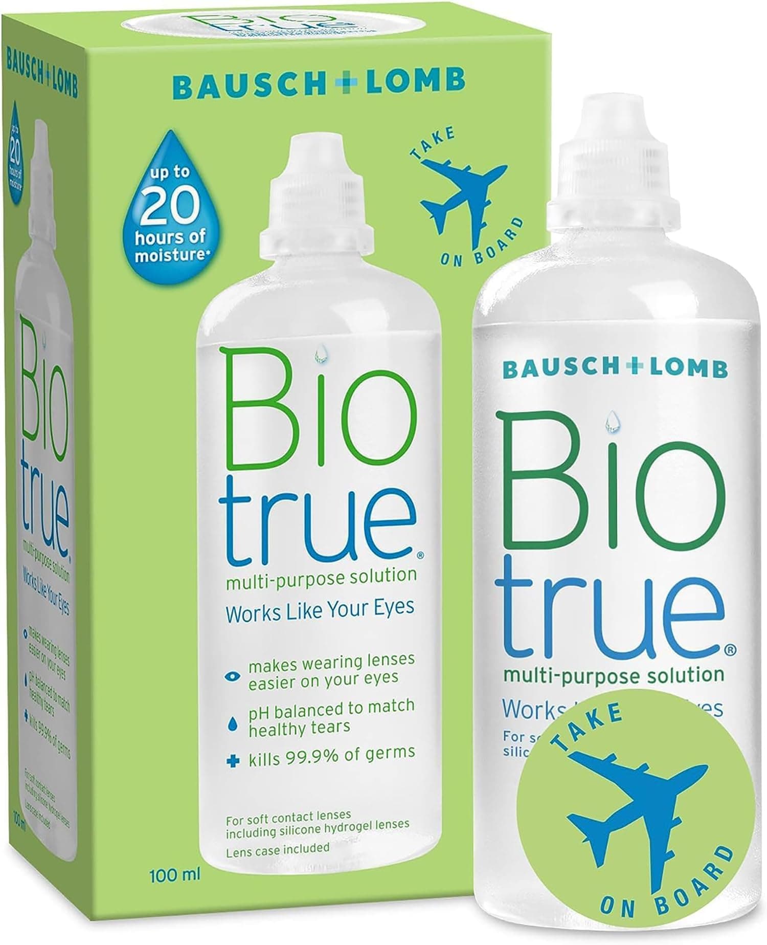 – Biotrue Multi-Purpose Travel Contact Lens Solution, 100 ml Flight Pack, Cushions and Rehydrates Soft Contact Lenses Comfortable Wear-Condition, Clean, Remove Protein, Disinfect and Rinse