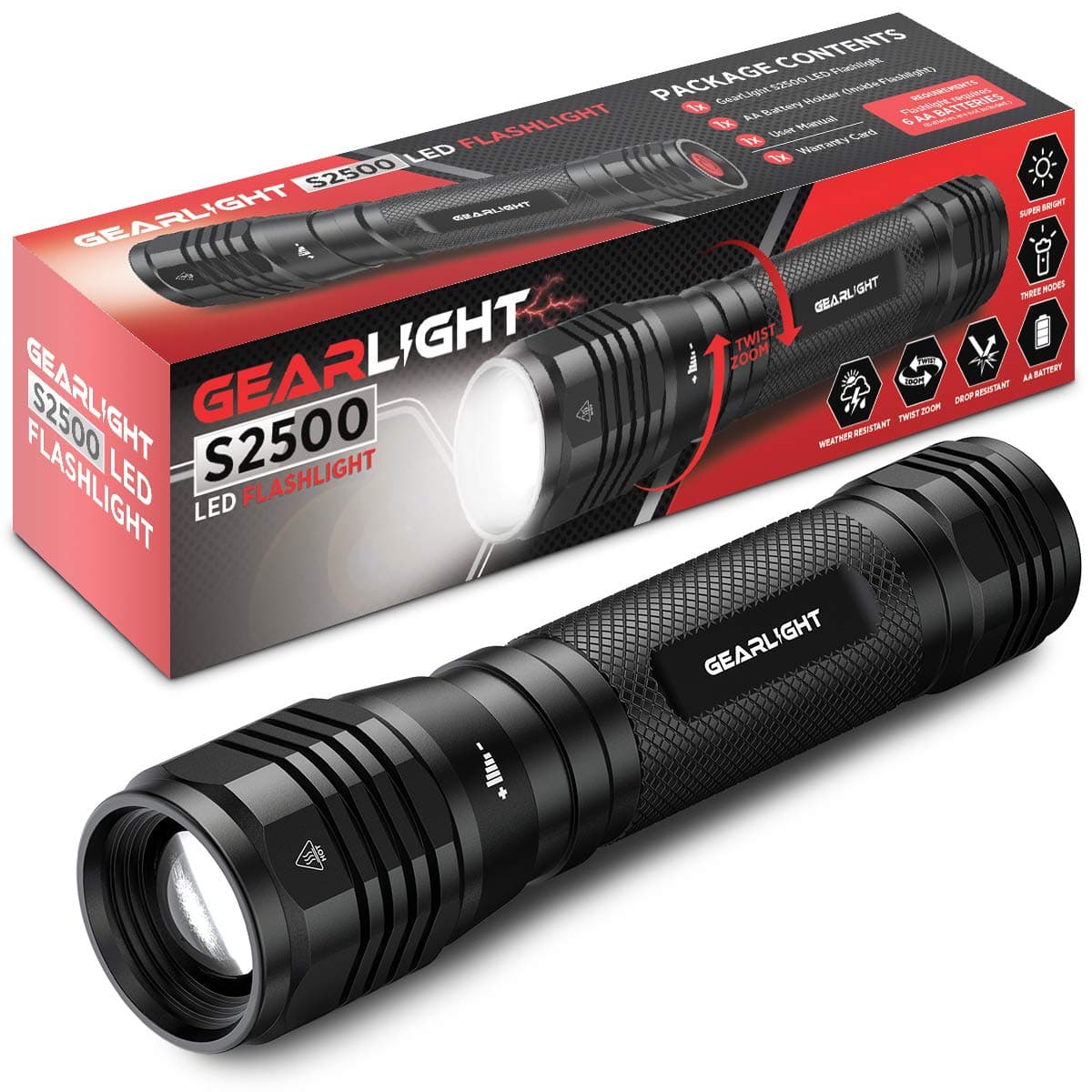 S2500 LED Flashlight - Extremely Bright, Powerful Tactical Flashlights with High Lumens for Camping, Emergency & Everyday Use