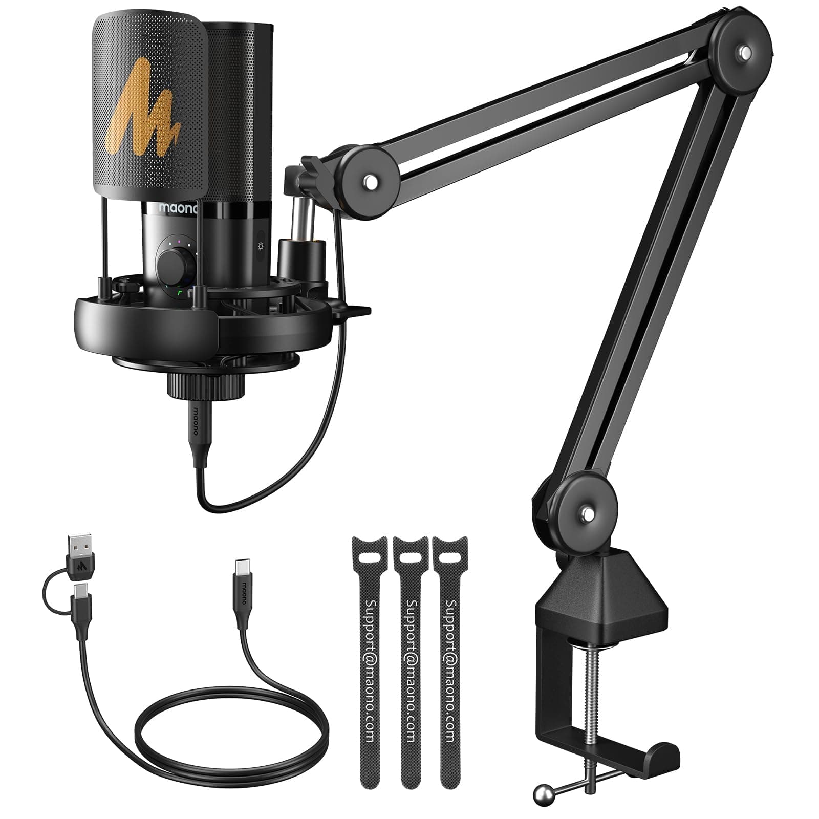 USB Condenser Microphone-Studio Mic with Shock Mount, Boom Arm, Software, Mute, Gain Knob, Volume Control for Streaming, Recording, Singing, Podcasting, Content Creation, Audiobooks-PM450