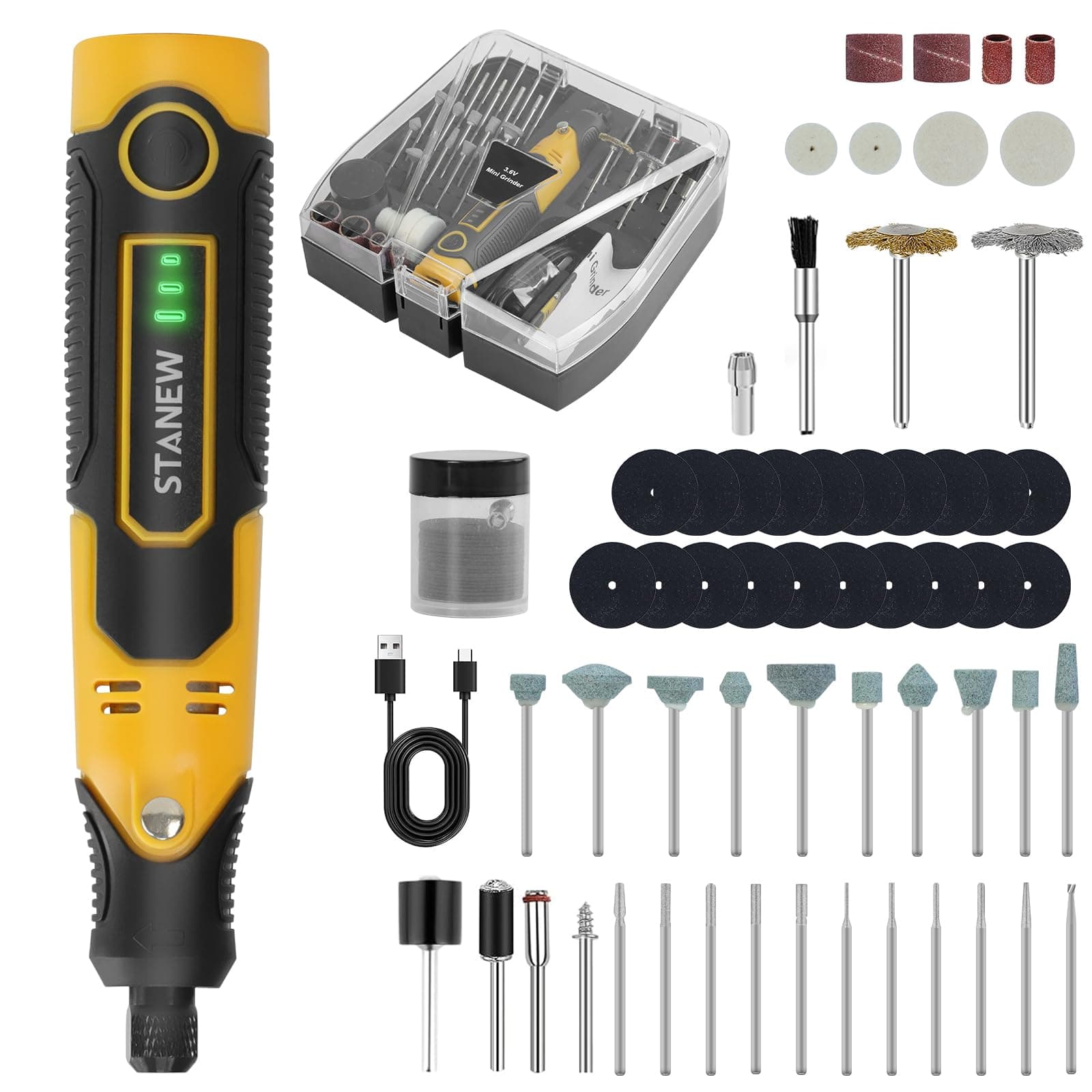 Mini Rotary Tool Kit, 3-Variable Speed and USB Charging Cable 3.6V Mini Cordless Rotary Tools, 51pcs Accessories for Cutting, Drilling, Sanding, Engraving, Polishing and DIY Crafts