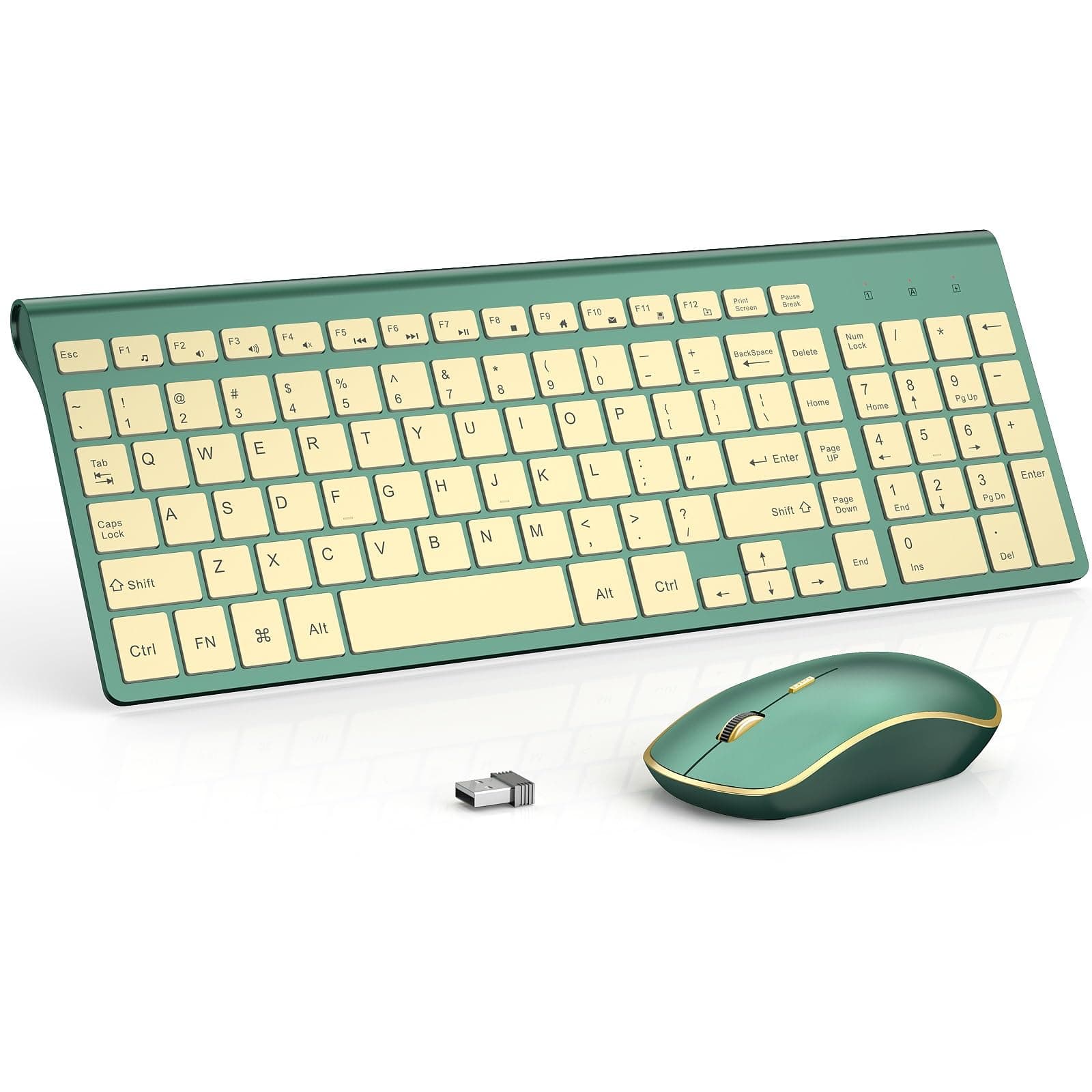 JOYACCESS Wireless Keyboard and Mouse Combo,2.4G Compact and Quiet Wireless Keyboard,Ergonomic and Portable Design for Computer, Windows,Desktop, PC, Laptop-Cangling Green