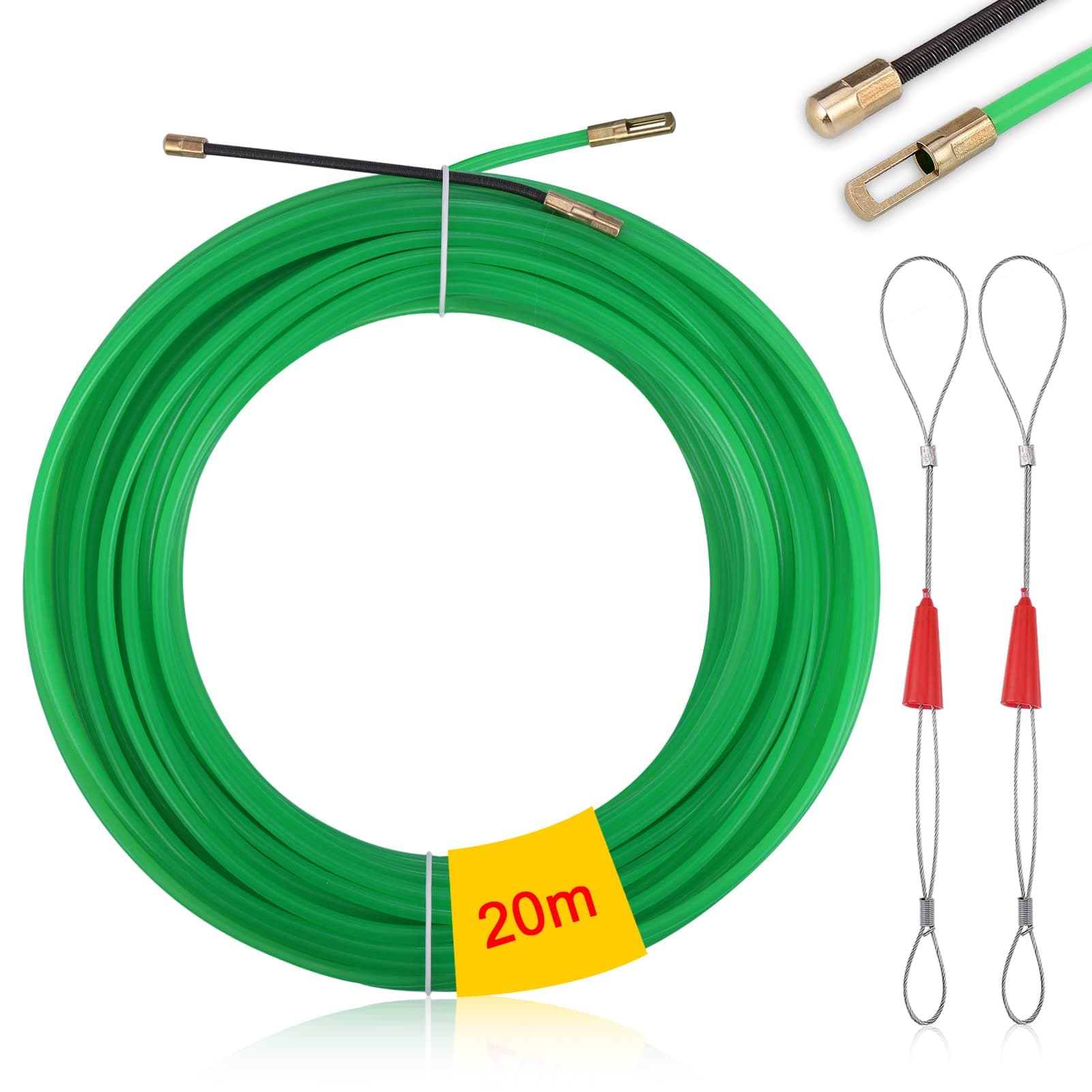 20M Fish Tape Wire Puller Through Wall, Cable Running Puller Rods, Electrical Wire Threader Puller with 2 Metal Lock Wires for Communication Cable, Wall, Floor Duct (Width 4mm)