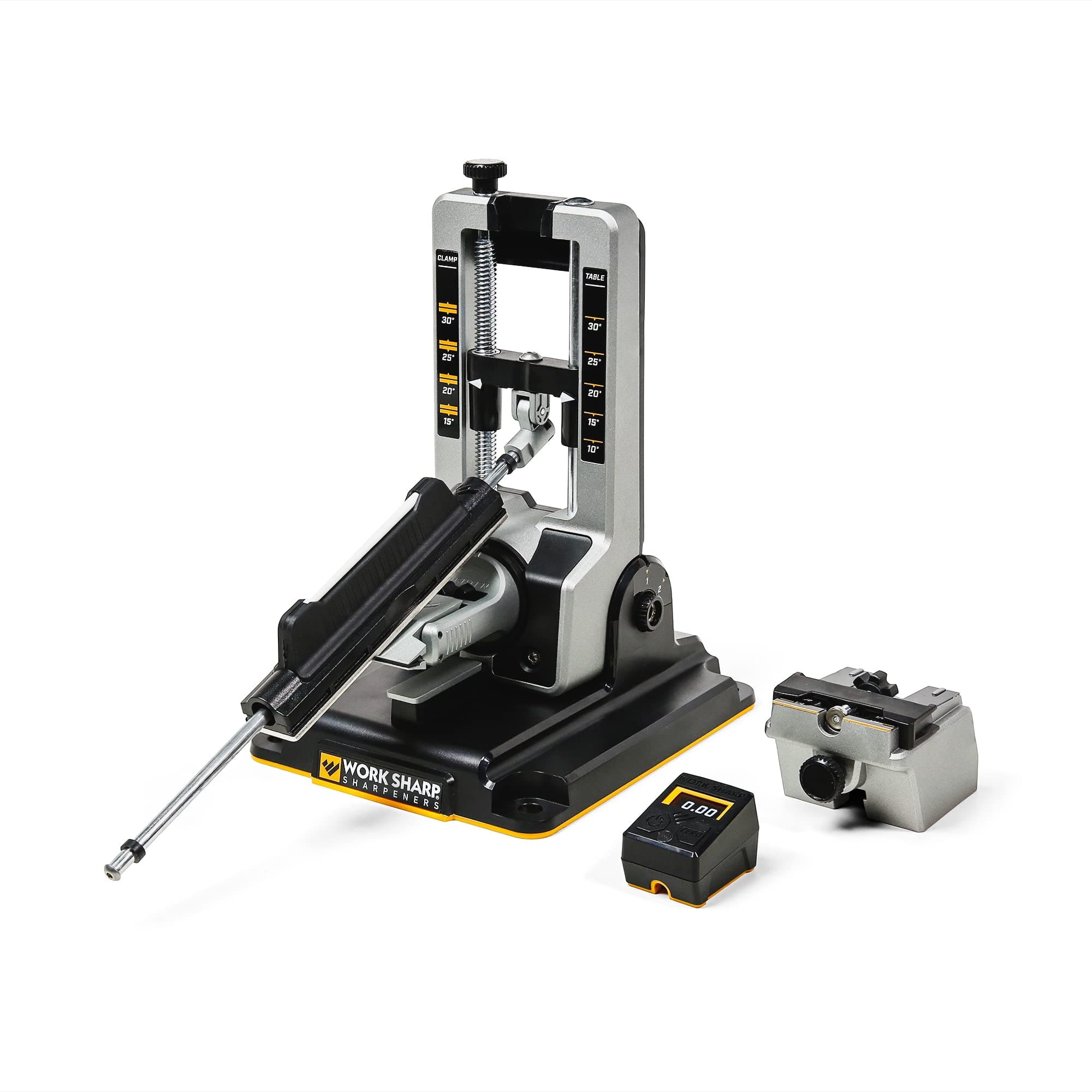 Professional Precision Adjust Manual Knife Sharpener UK with Digital Angle Adjustment and Angle Guide, 6 Sanding Plates and Many Accessories