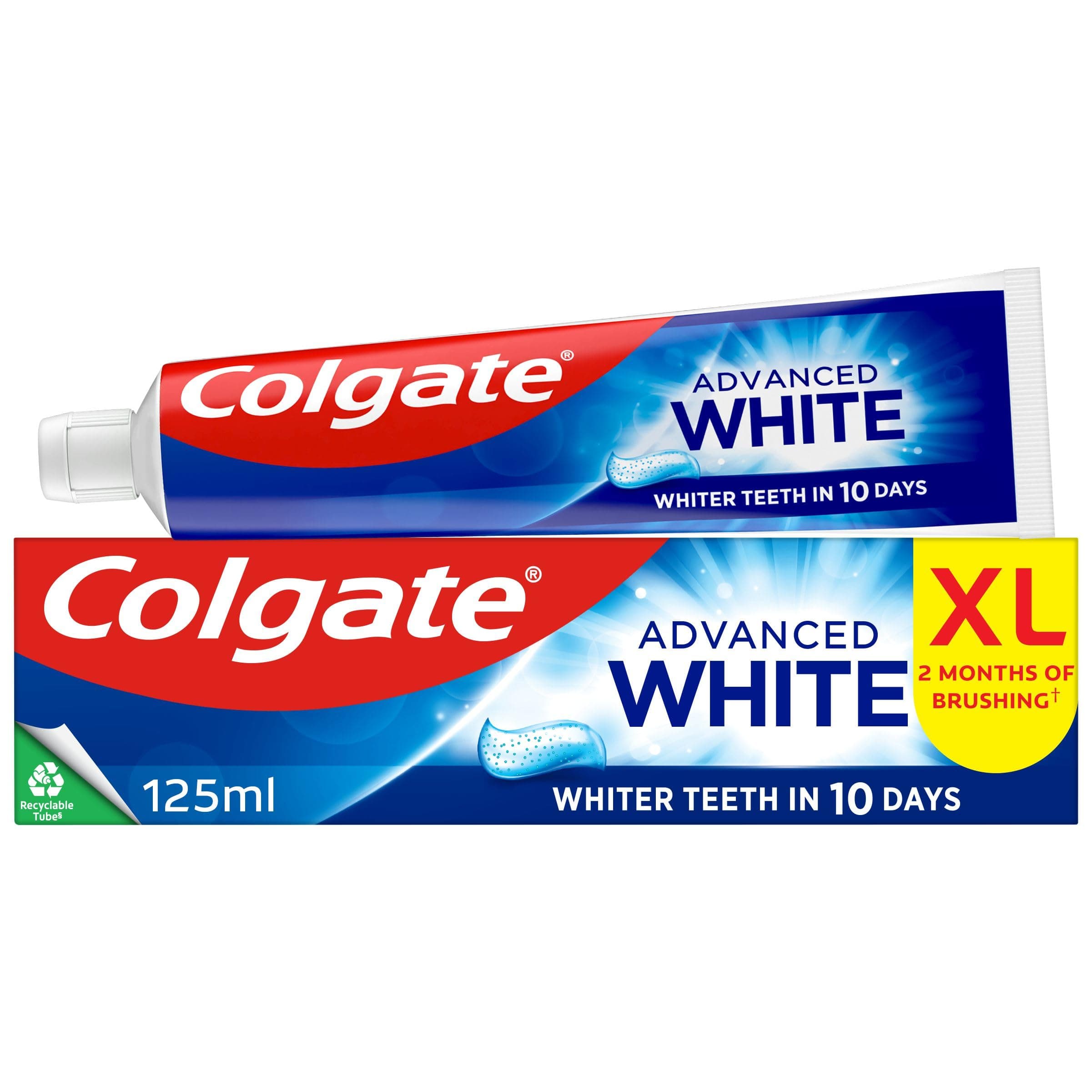 Advanced White Toothpaste 125ml - Teeth whitening Toothpaste - clinically Proven whitening - whitens in 10 Days - with Active Micro-Cleansing Crystals - new Stain Prevention - Enamel Safe