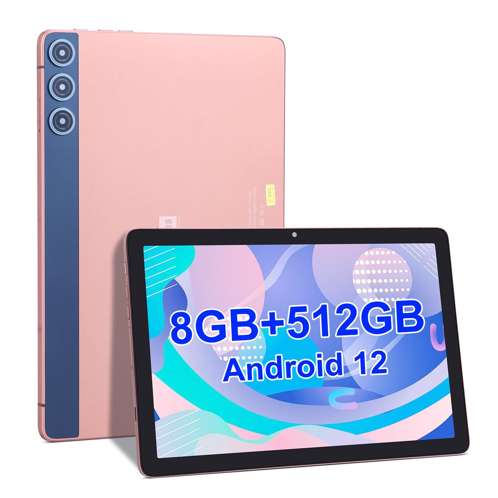 C idea 10.1 inch Android Tablet PC, Android 12 Tablet 5G Tablet Dual SIM Octa-Core 8GB RAM 512GB ROM, 2K Screen, 10000mAh Battery with Bluetooth, Keyboard & Stylus CM8500 Plus(Rose Gold)