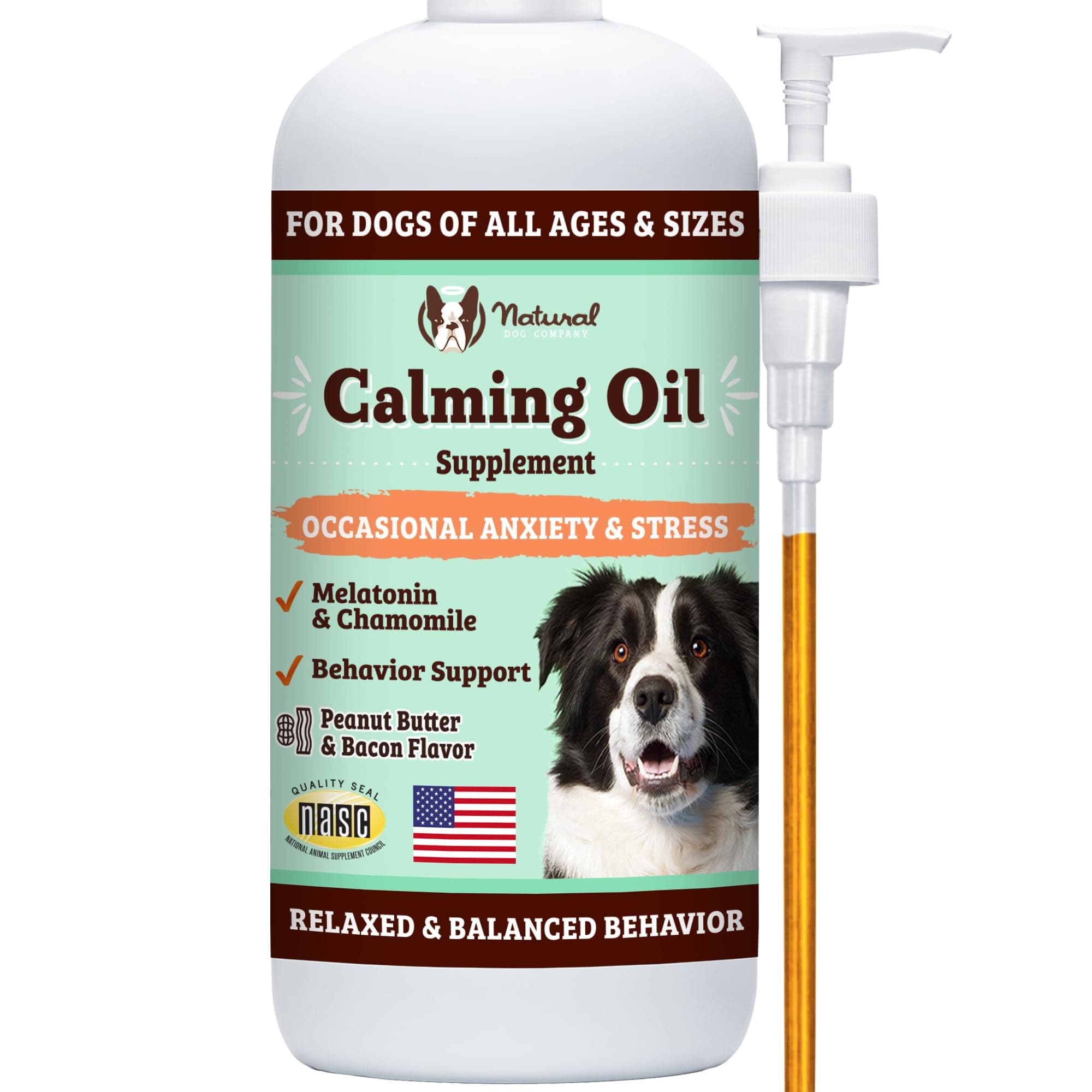 Natural Dog Company Calming Oil, 16 oz Bottle, Helps Manage Normal Stress, Promotes Relaxation, Supports Balanced Behavior, Melatonin for Dogs, May Reduce Hyperactivity, for Dogs of All Ages & Sizes