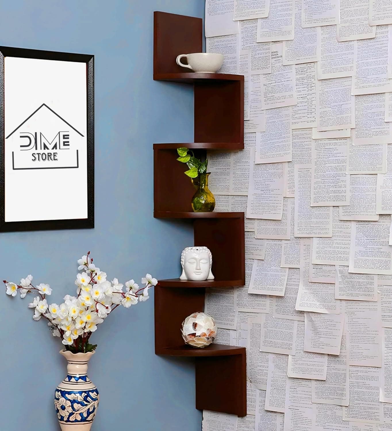 Dime Store Wooden Wall Shelves | Corner Wall Shelf | Hanging Corner Shelves for Living Room, Floating Wall Mounted Shelfs 5 Tier for Home Decoration Items