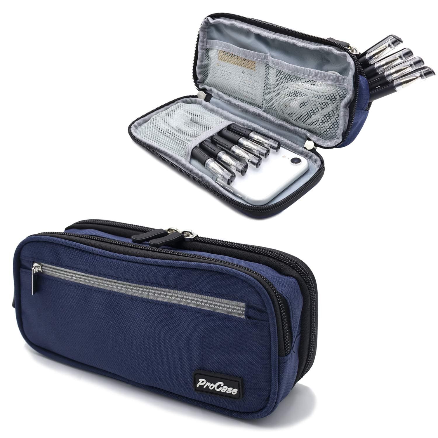 ProCase Pencil Case 2-Layer Pencil Case for Stationery, Large Capacity Stationery with Double Zip for Students and Office Workers