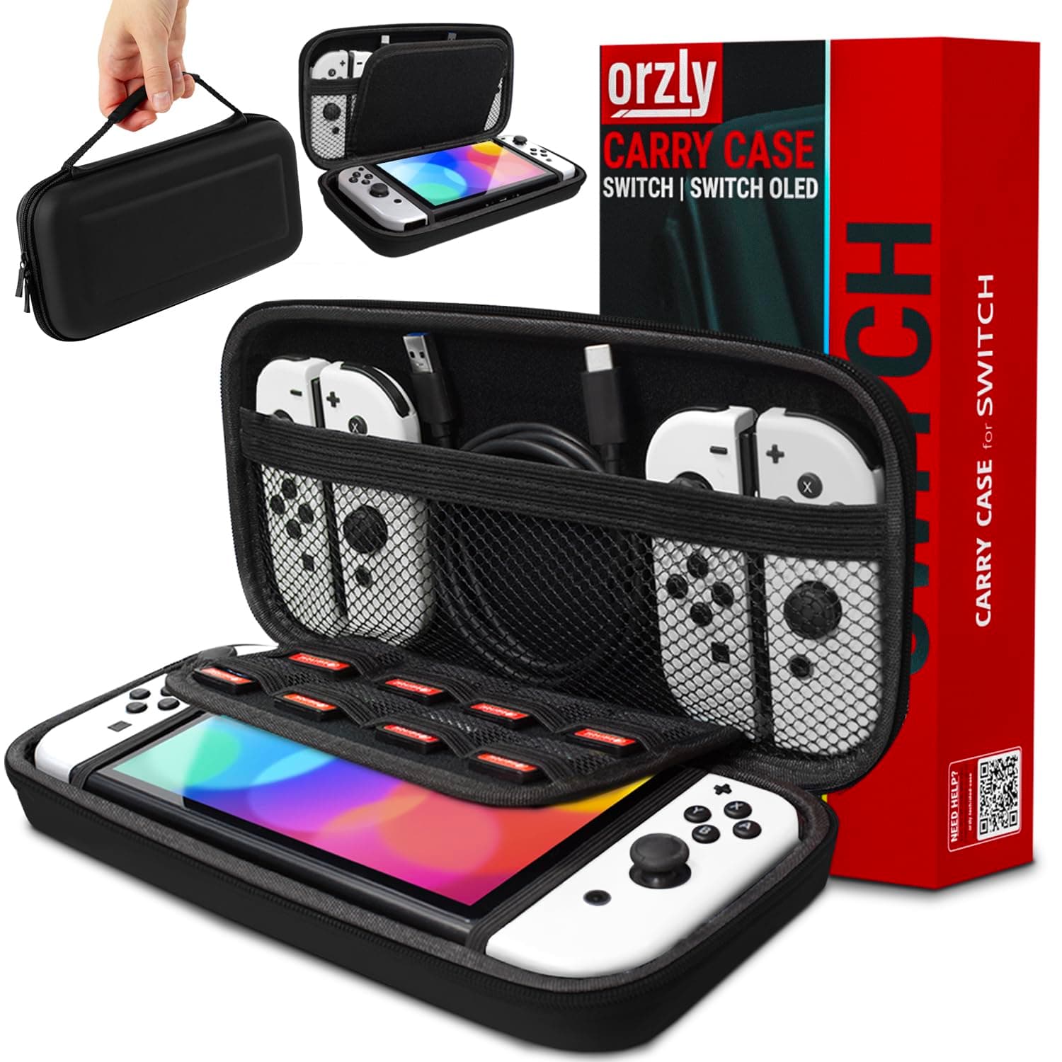 - Orzly Carry Case Compatible with Nintendo Switch and New Switch OLED Console - Black Protective Hard Portable Travel Carry Case Shell Pouch with Pockets for Accessories and Games