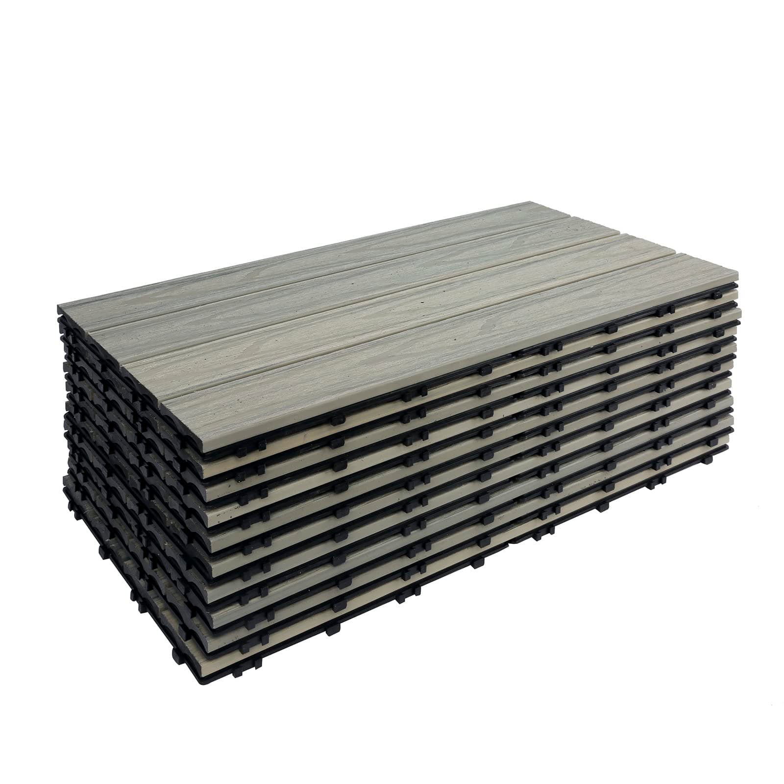 WPC Patio Deck Tiles,DIY Interlocking Decking Tiles, Floor Tile,Water Resistant Indoor Outdoor (10PCs, 12‘x’24‘ OrganicWhite)