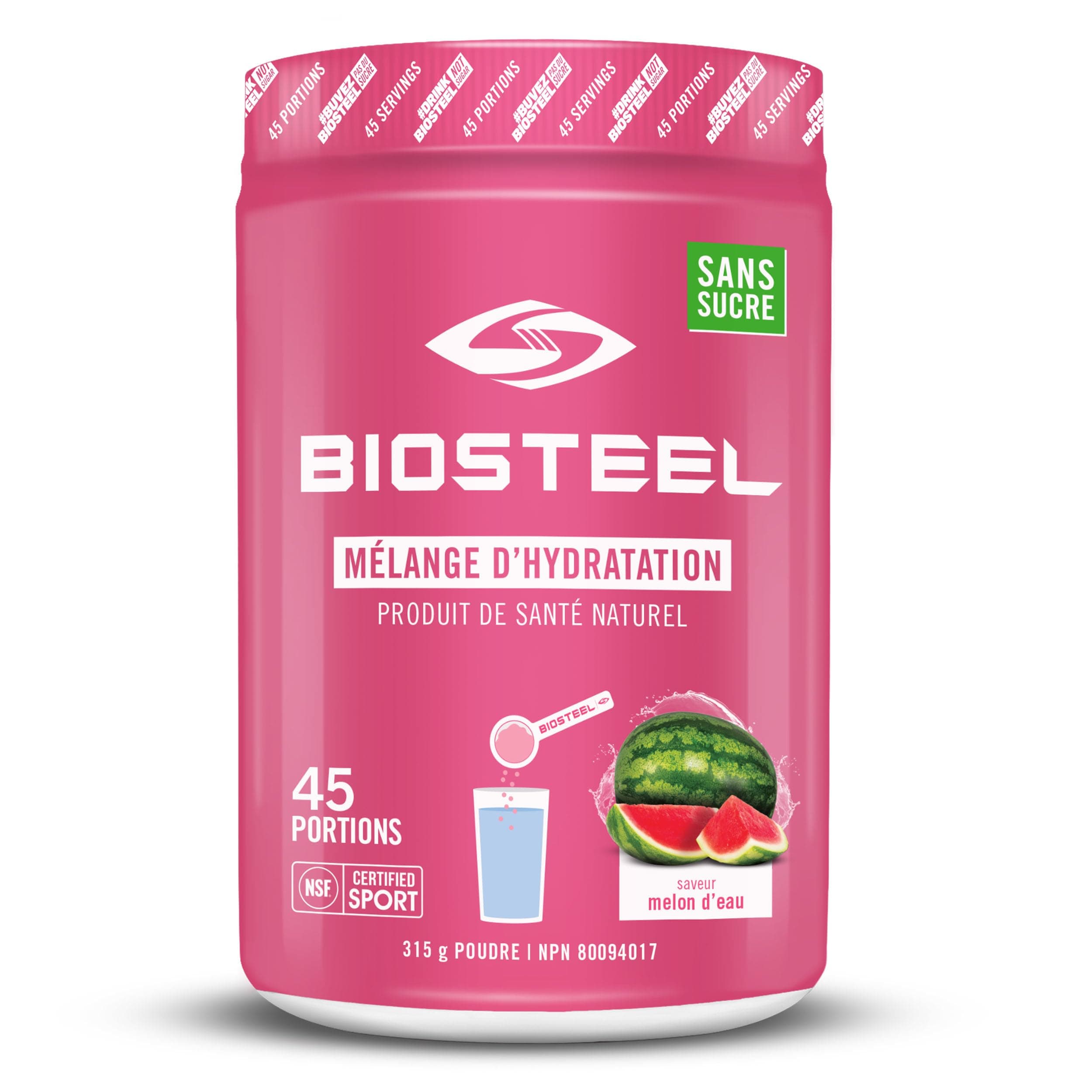 BioSteel Zero Sugar Hydration Mix, Great Tasting Hydration with 5 Essential Electrolytes, Watermelon, 45 Servings per Tub