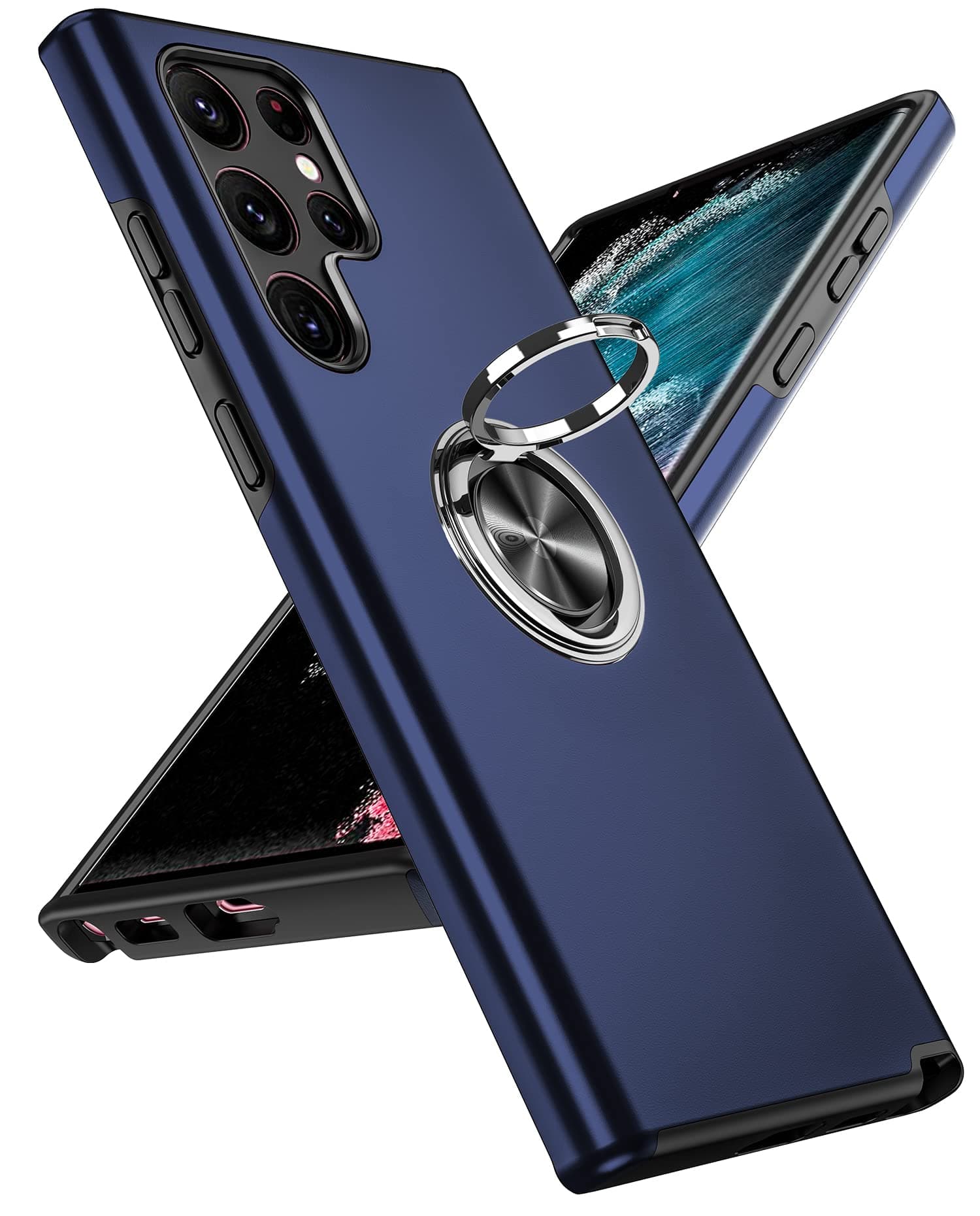 LeYi for Samsung Galaxy S22 Ultra Case,Heavy Duty Protection Shockproof Cover with Built-in Ring Holder Lightweight Silicone Hybrid Phone Case for Galaxy S 22 Ultra Blue