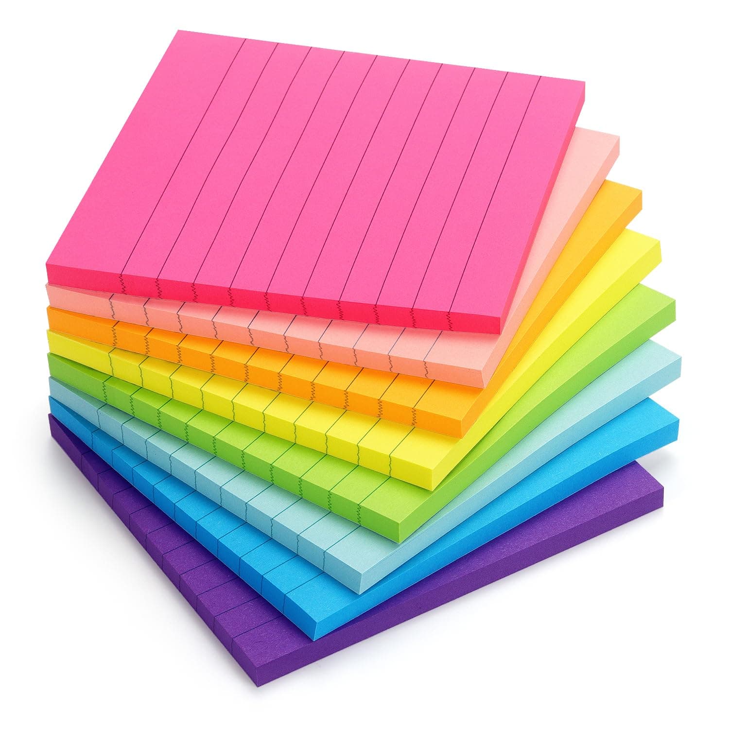 Eastern Wolf 8 Pads Lined Sticky Notes 4x4, 50 Sheets/Pad, Multicolor, 8 Count