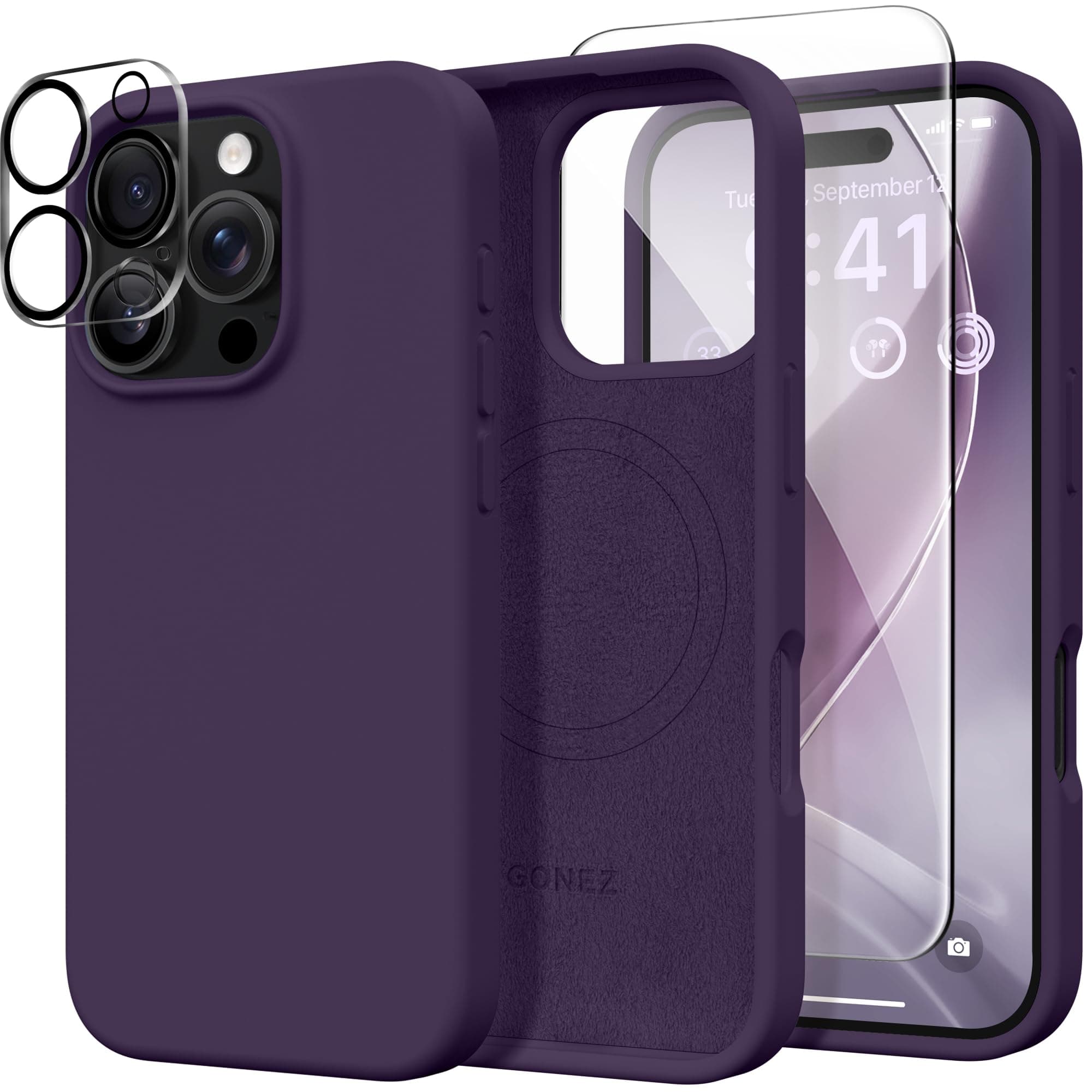 GONEZ Magnetic for iPhone 16 Pro Max Case, Compatible with MagSafe, Liquid Silicone Case, with Screen Protector + Camera Protector, Full Body Protective Shockproof Phone Cover 6.9", Deep Purple