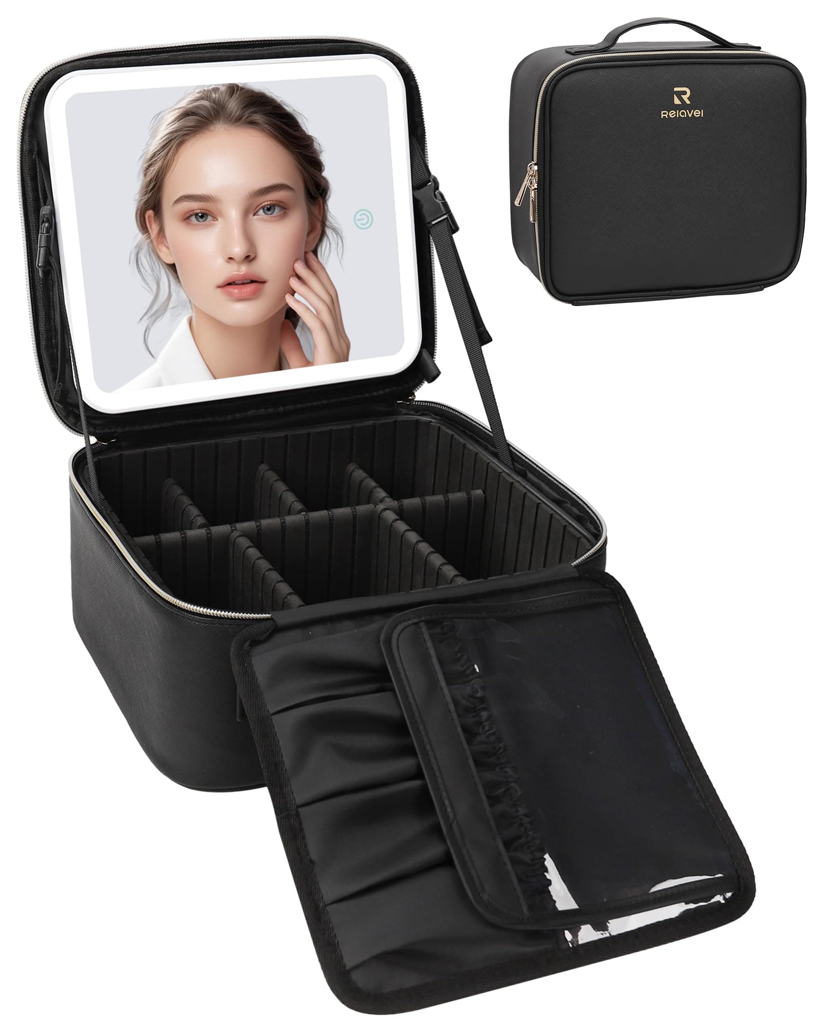 Travel Makeup Train Case - Portable Artist Storage Bag With Adjustable Dividers for Cosmetics, Brushes, Toiletry, Jewelry - Black, Small