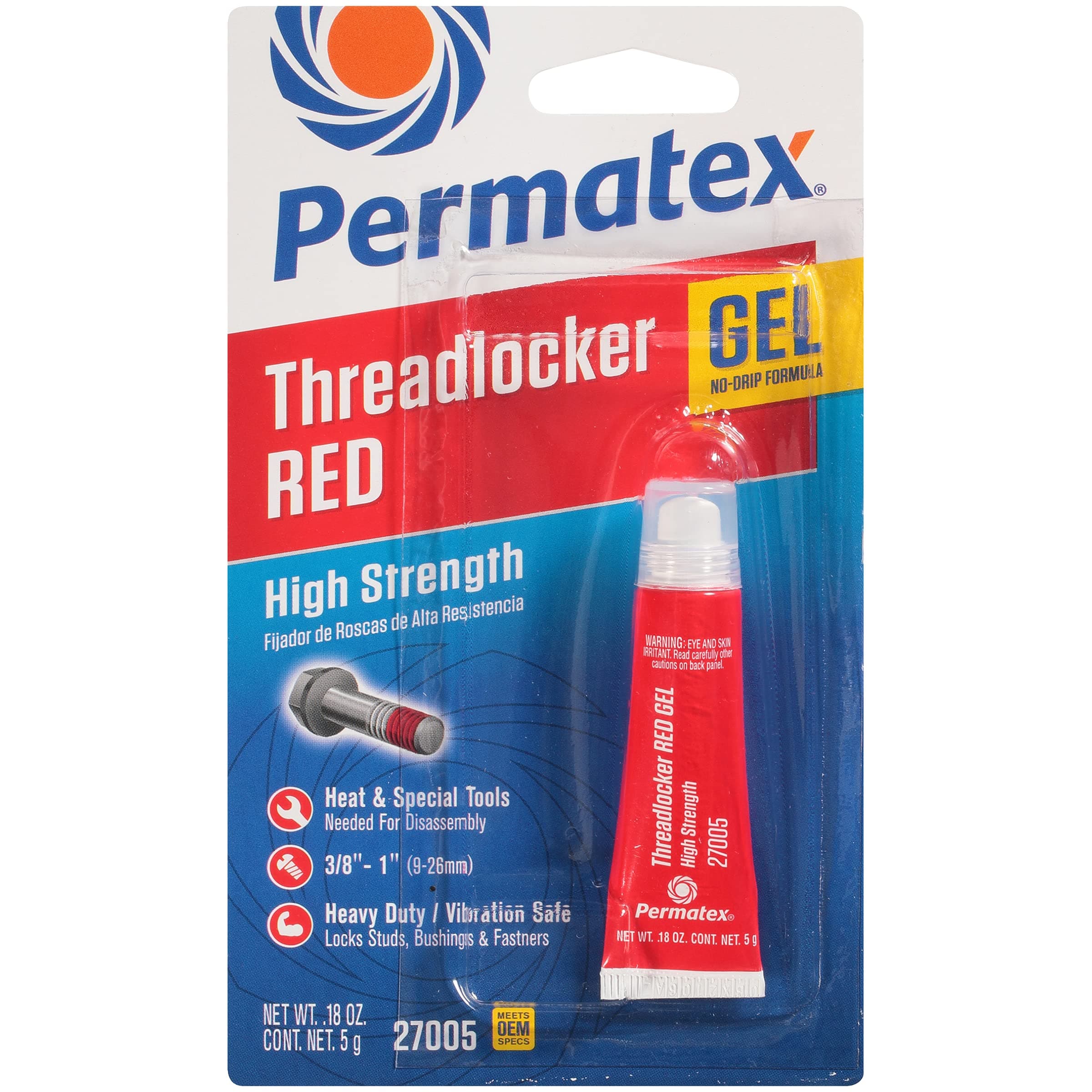 Permatex 50P27005JP Threadlocker Red Thread Locker High Strength Screw Locker Red 0.2 oz (5 g) Single Use Size Gel Shape