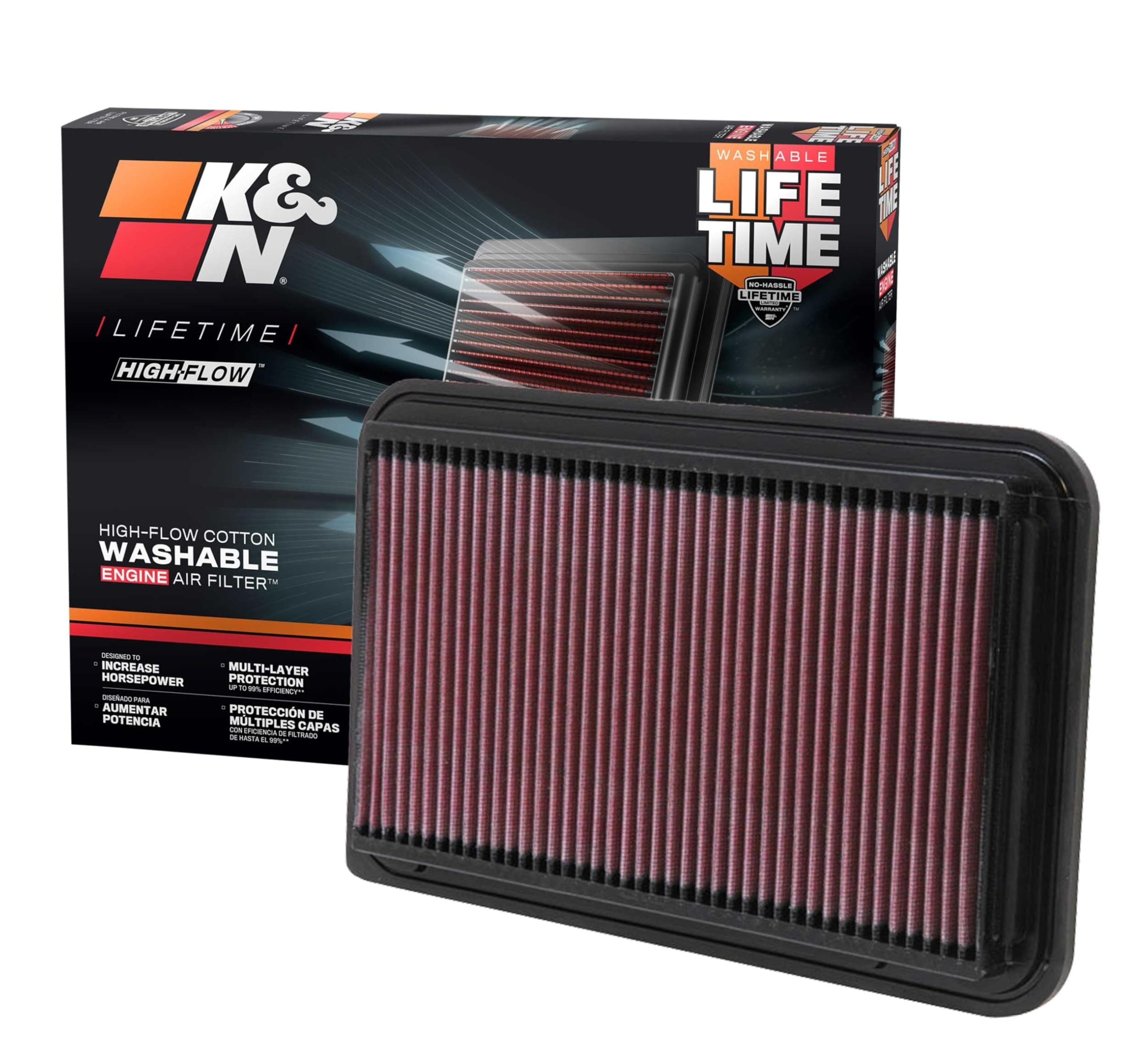 K&N High-Flow Original Lifetime Engine Air Filter: Increase Power: Premium, Washable: Compatible with 2002-2012 Toyota/Lexus: ES300, ES330, RX300, RX330, Camry, Highlander, Sienna, Solara, 33-2260