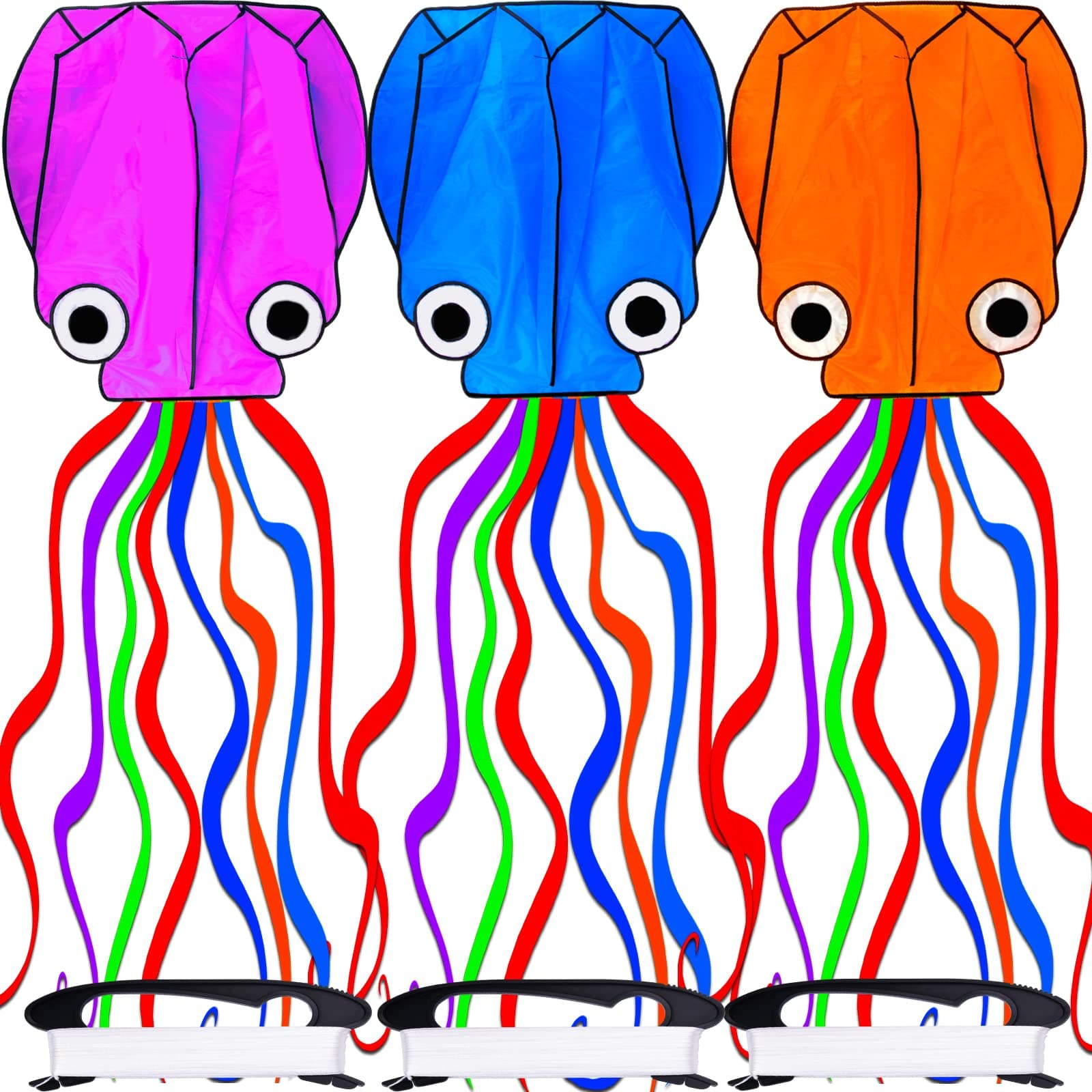 3 Pack 3D Giant Octopus Kite with Kite String Purple, Blue, Orange