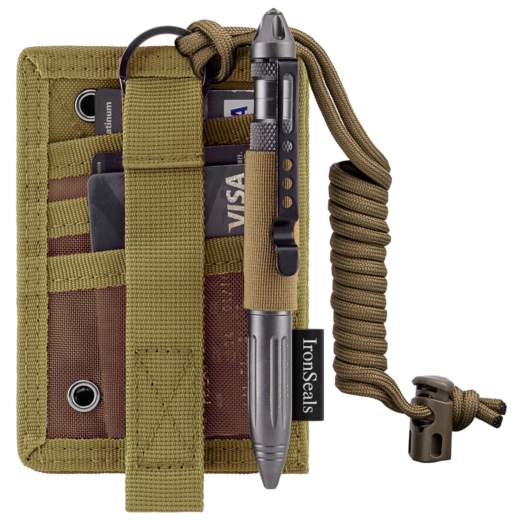 IronSeals Tactical ID Card Holder Hook & Loop Patch Badge Holder Detachable Quick Rip-Away Badge Holder with Key Ring and Adjustable Neck Lanyard