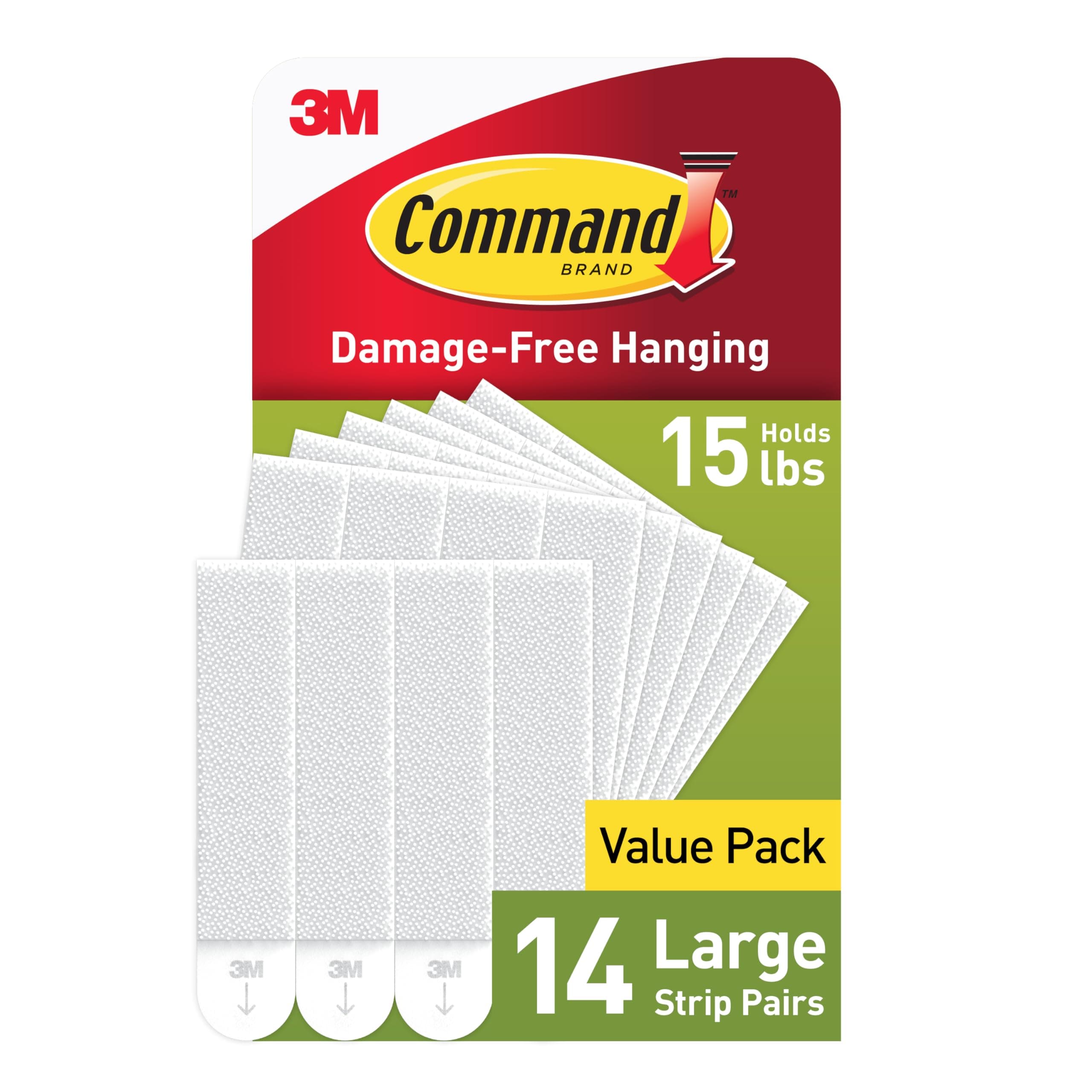 Command 15 lb Large Picture Hanging Strips 14 Pairs (28 Strips), Damage-Free Hanging Picture Hangers, No Tools Wall Hanger for Home Decor, White Adhesive